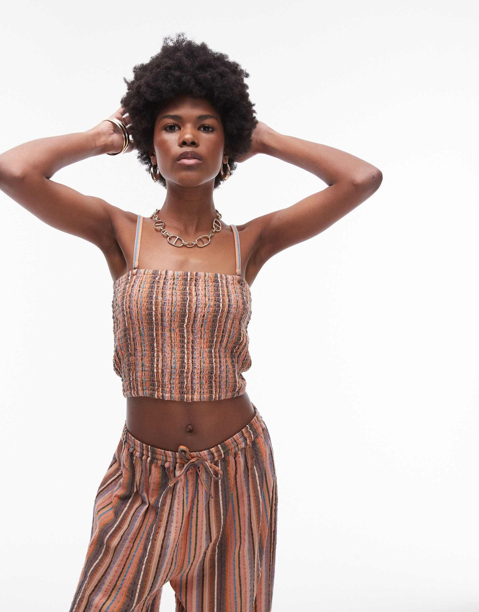 Topshop textured bandeau beach top in brown stripe - ASOS Sample Sale EU Store