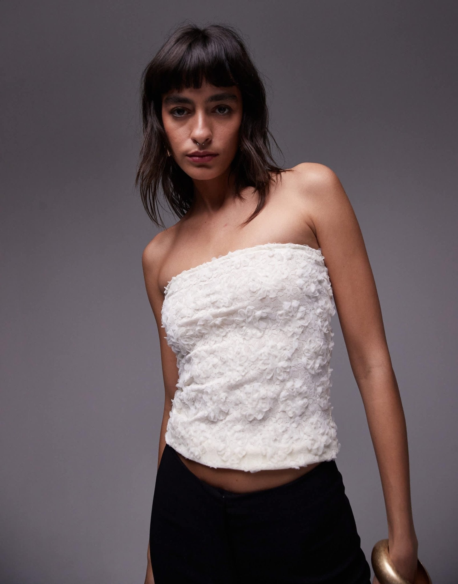 Topshop textured floral bandeau in cream - ASOS Sample Sale EU Store