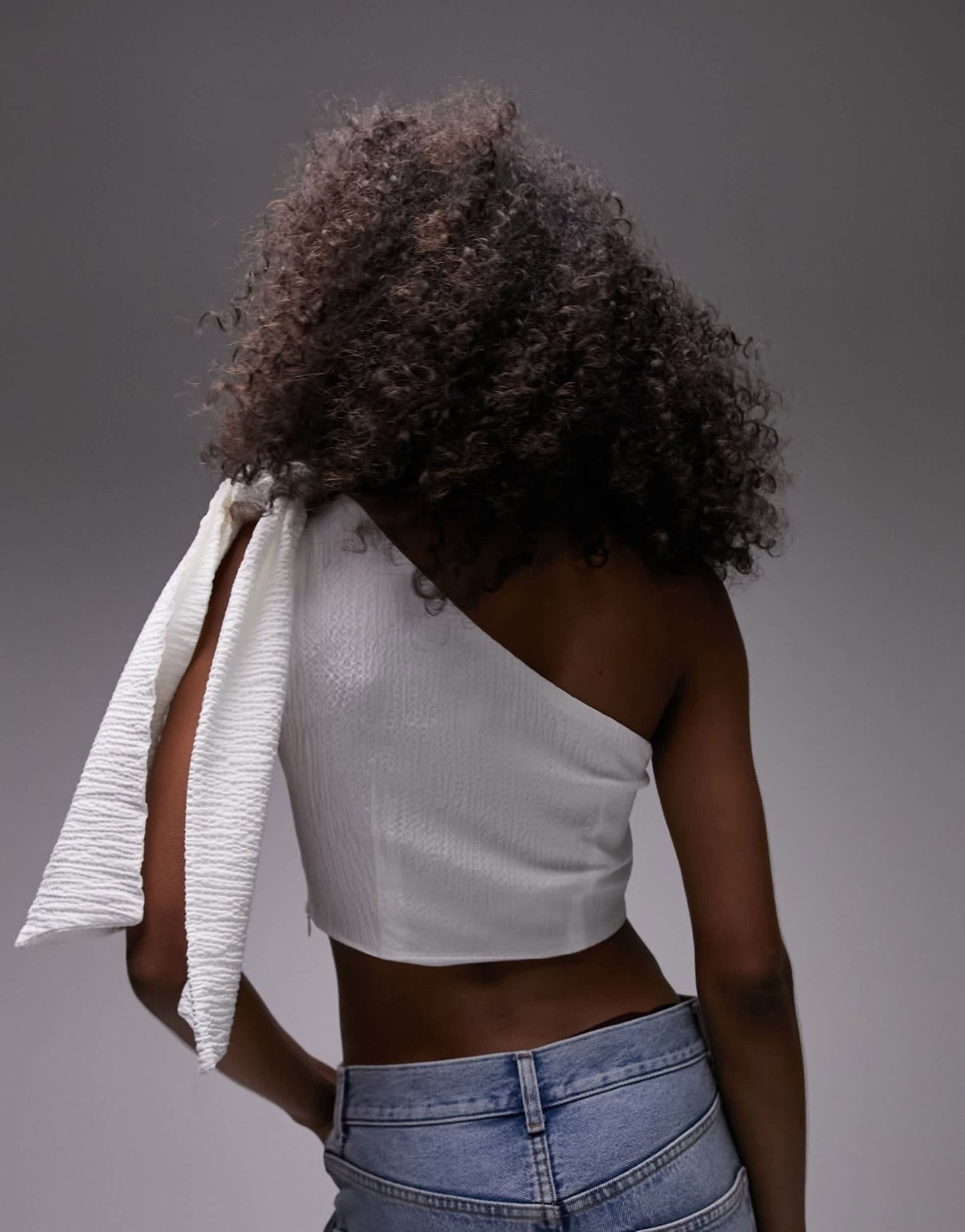 Topshop textured one shoulder top in ivory - ASOS Sample Sale EU Store