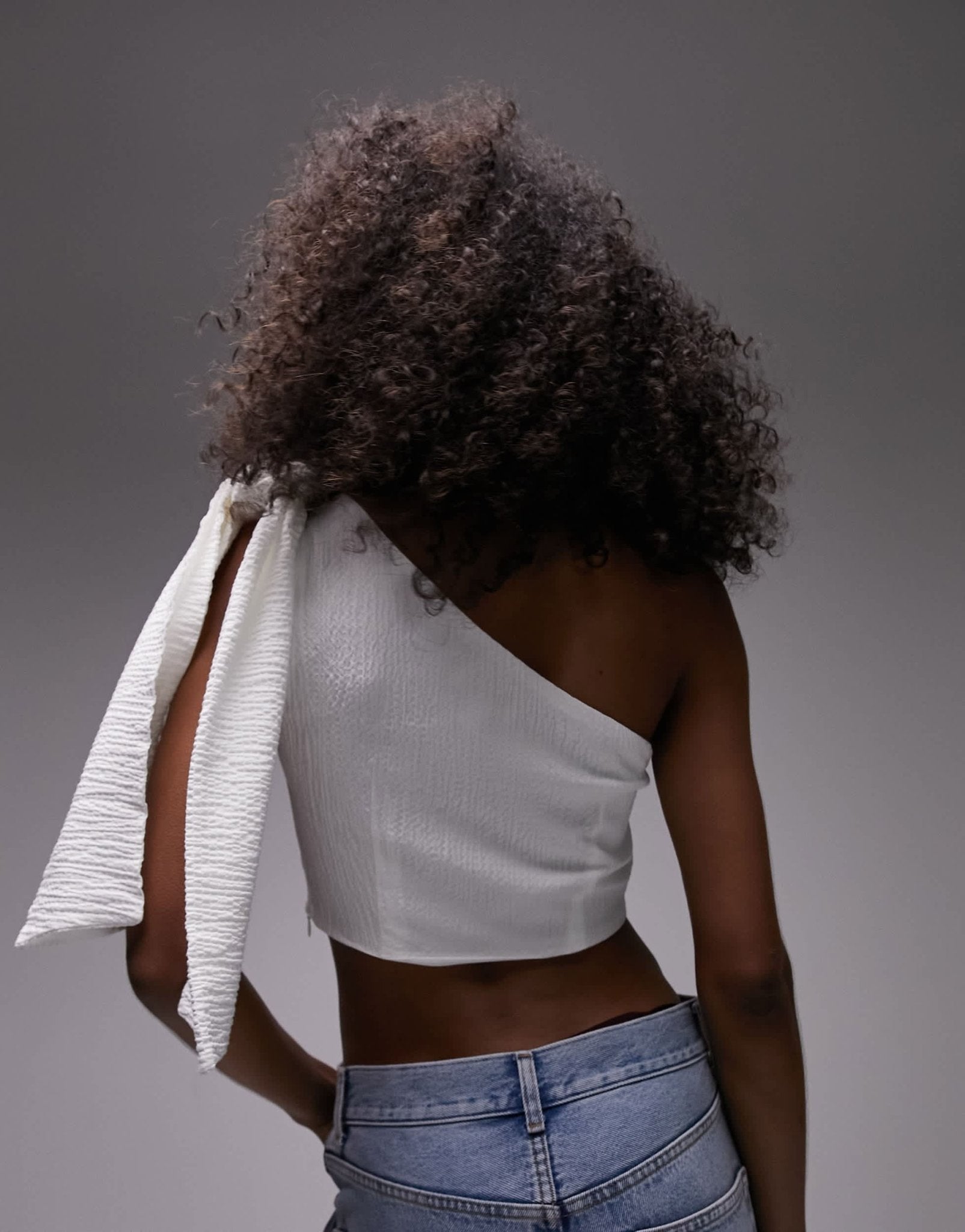 Topshop textured one shoulder top in ivory - ASOS Sample Sale EU Store