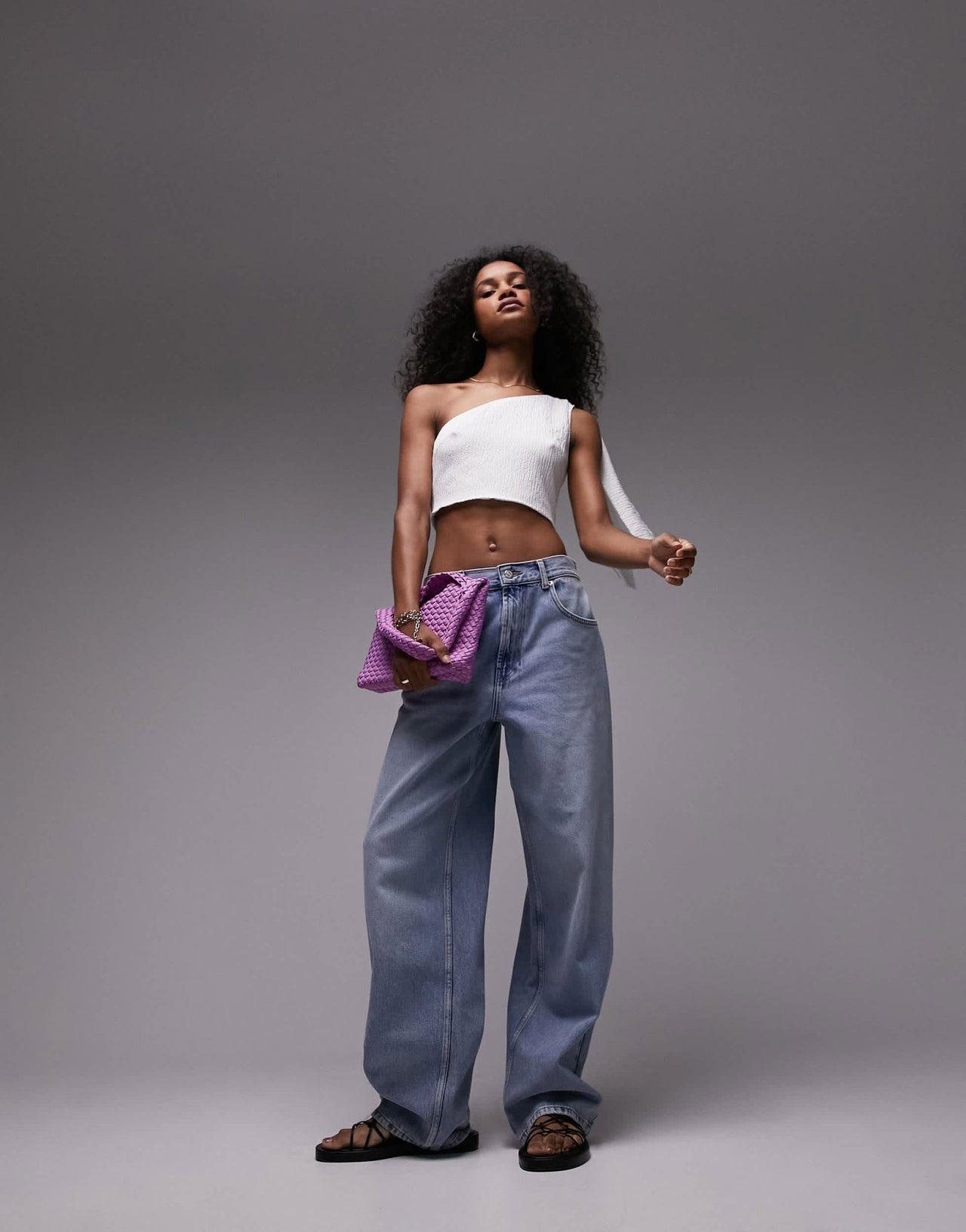 Topshop textured one shoulder top in ivory - ASOS Sample Sale EU Store