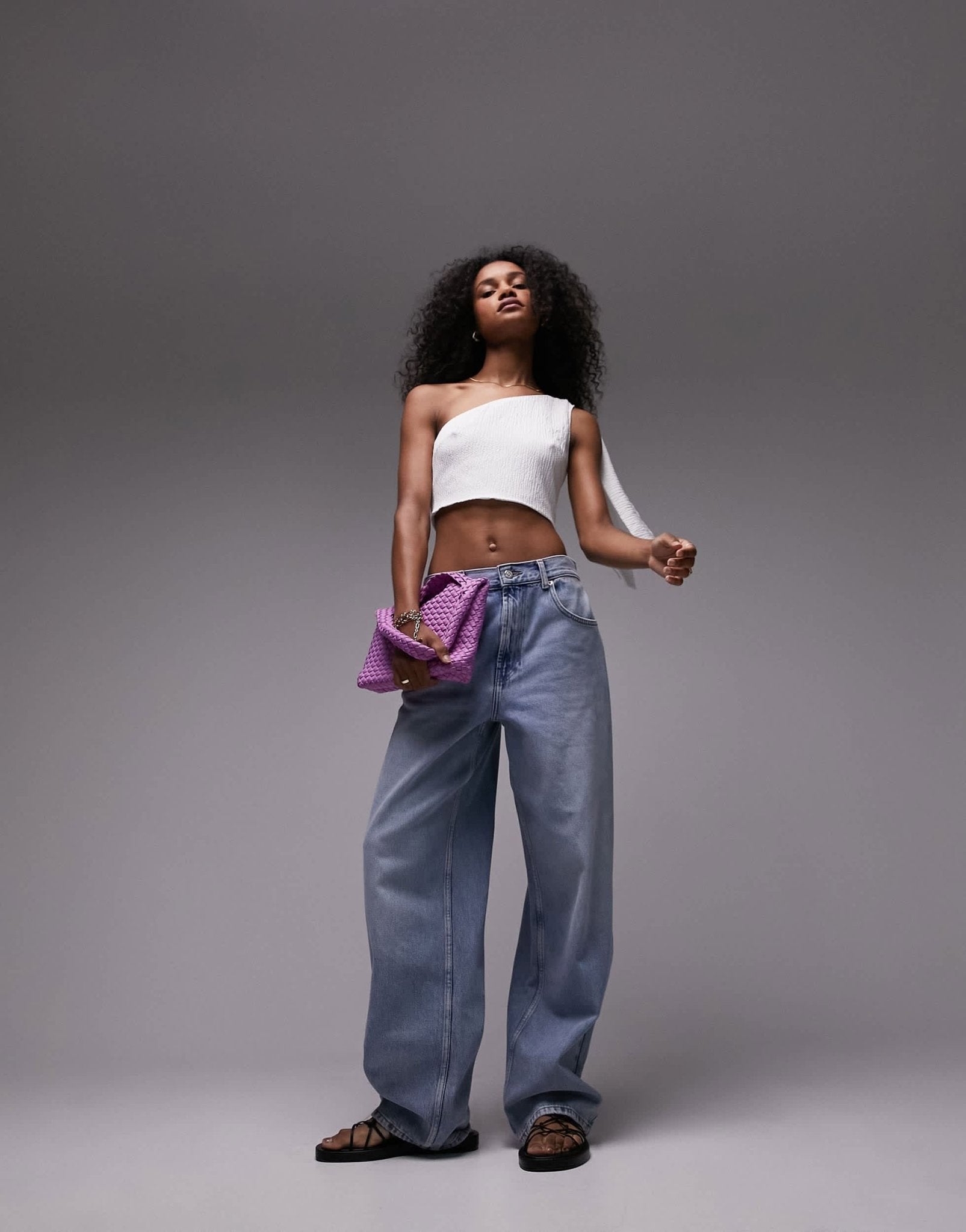 Topshop textured one shoulder top in ivory - ASOS Sample Sale EU Store