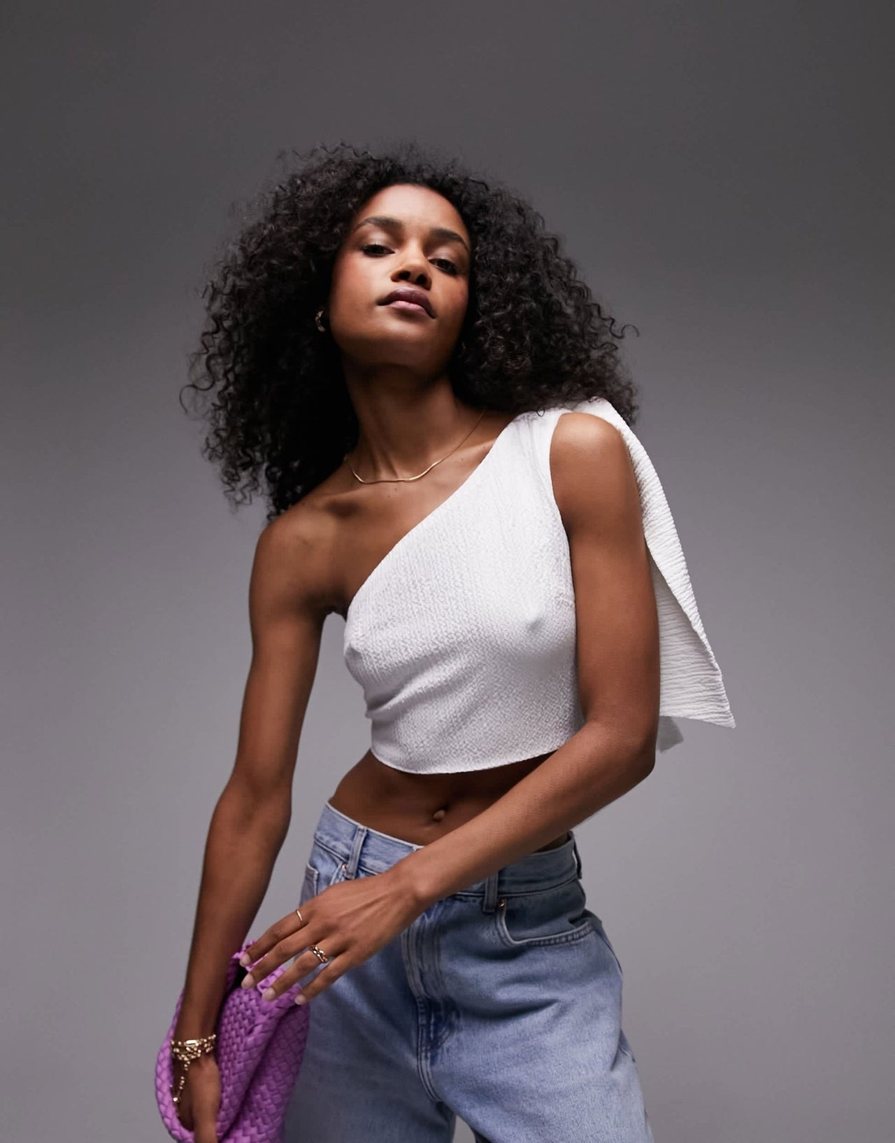 Topshop textured one shoulder top in ivory - ASOS Sample Sale EU Store