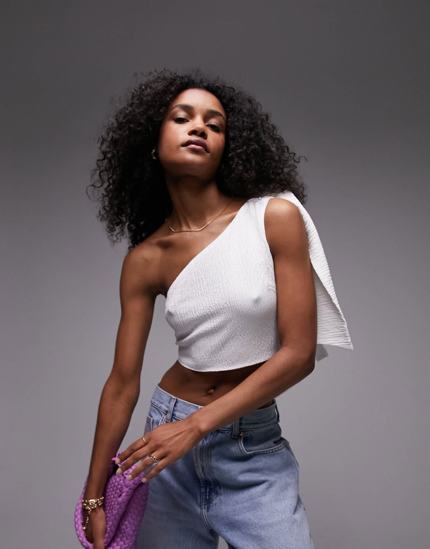 Topshop textured one shoulder top in ivory - ASOS Sample Sale EU Store