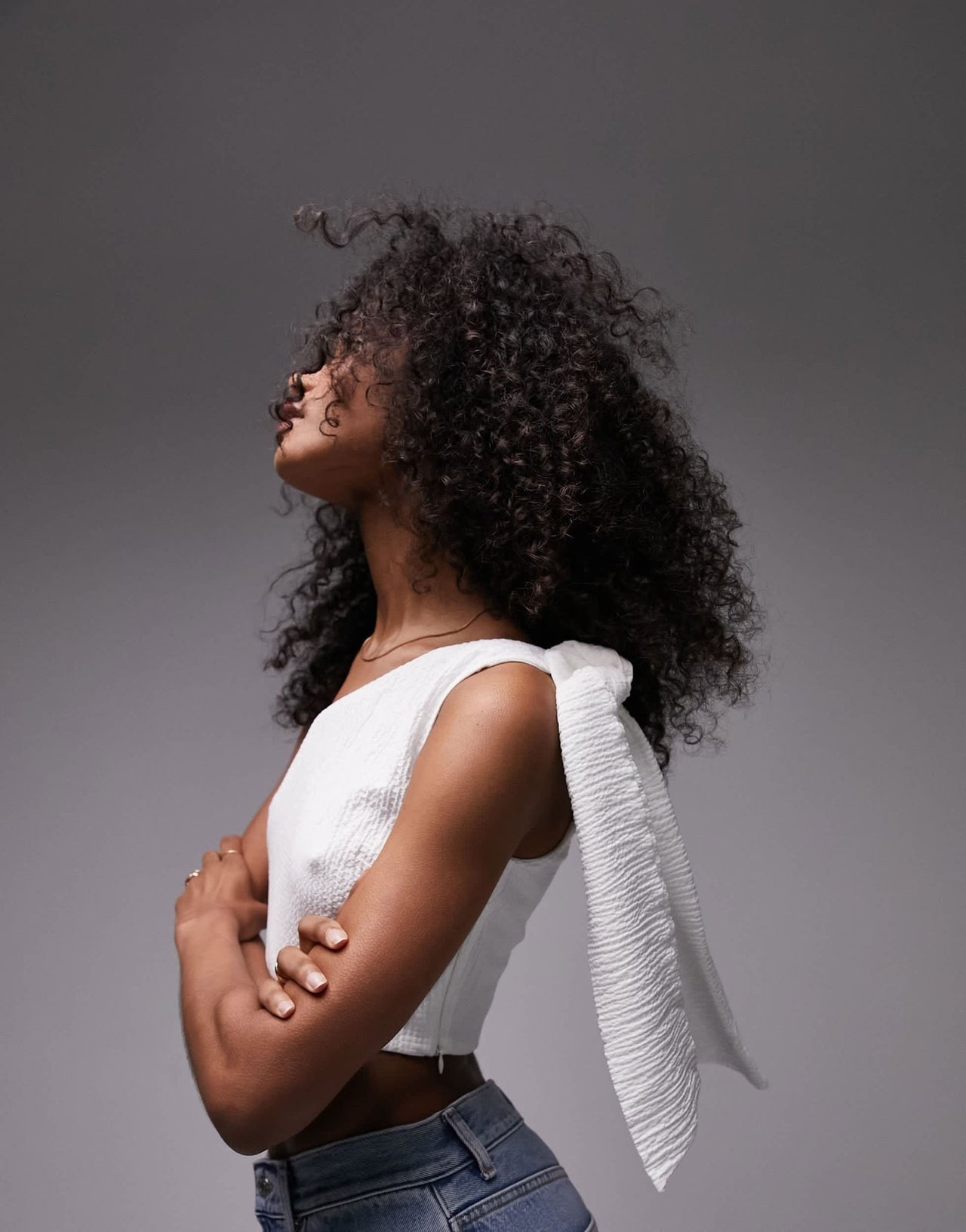 Topshop textured one shoulder top in ivory - ASOS Sample Sale EU Store