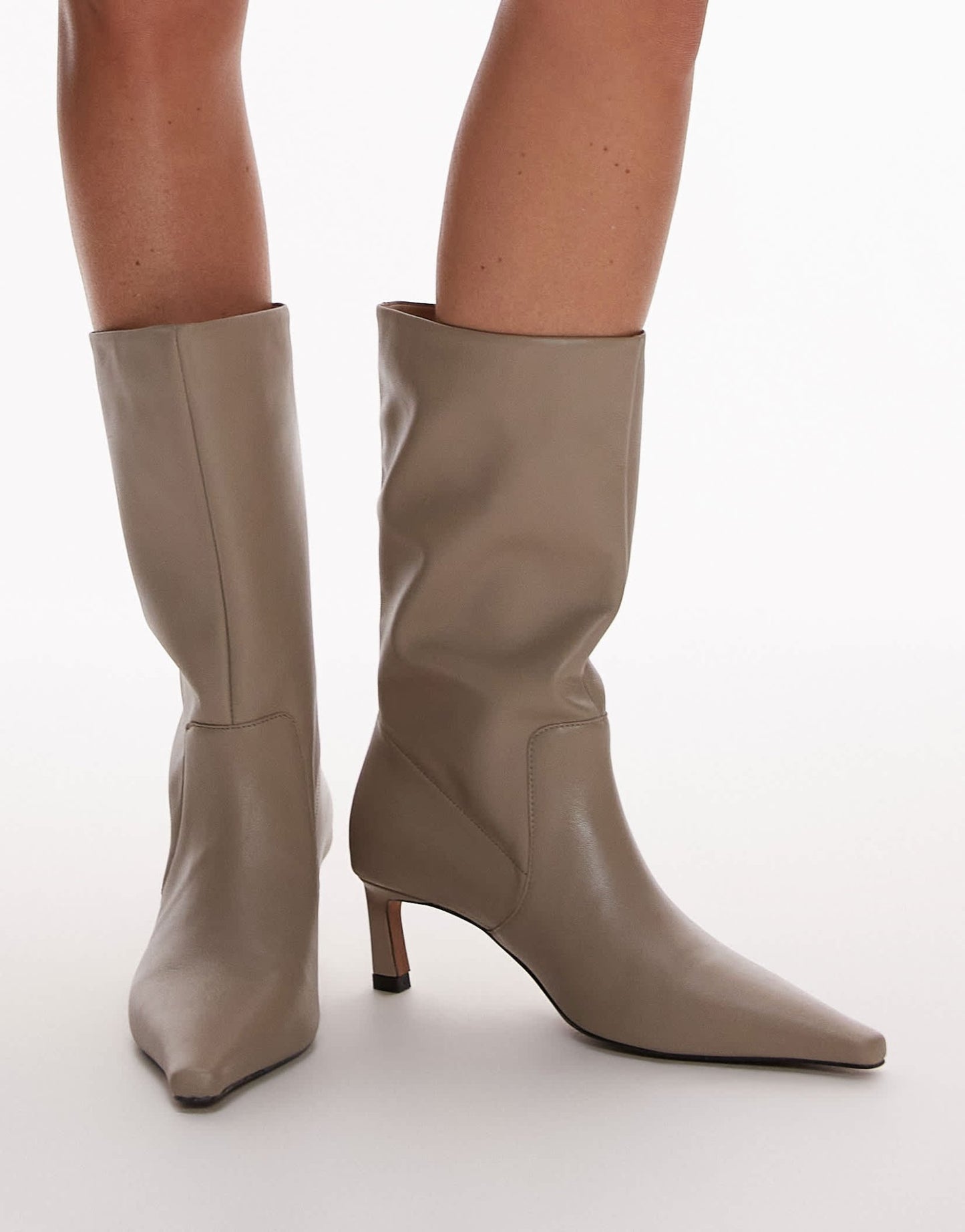 Topshop Tiggy premium leather tube boot in mink - ASOS Sample Sale EU Store
