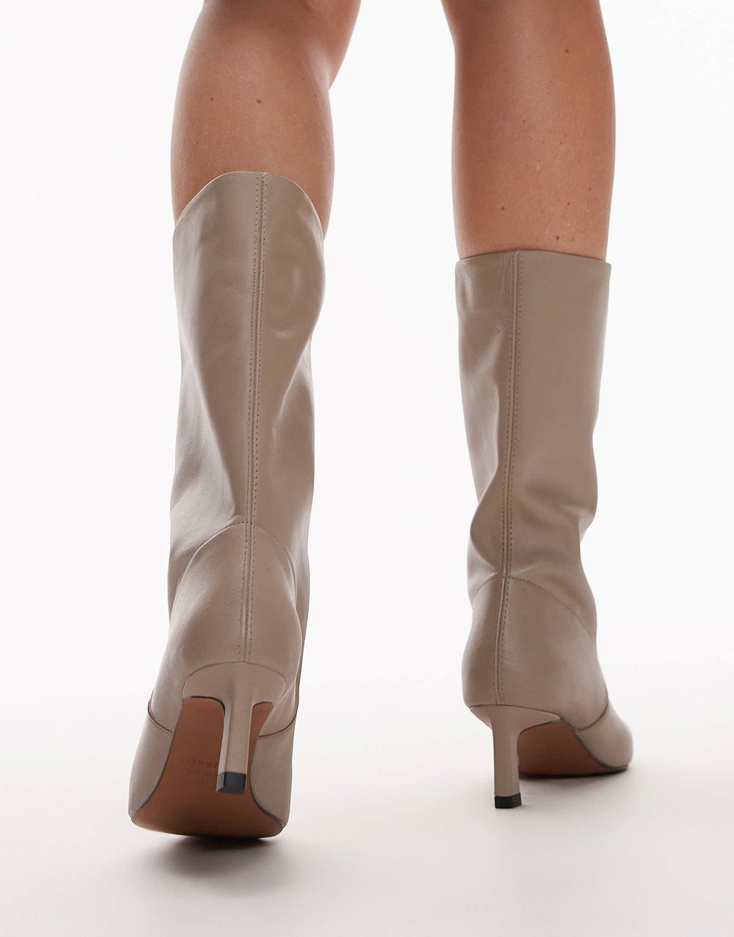 Topshop Tiggy premium leather tube boot in mink - ASOS Sample Sale EU Store