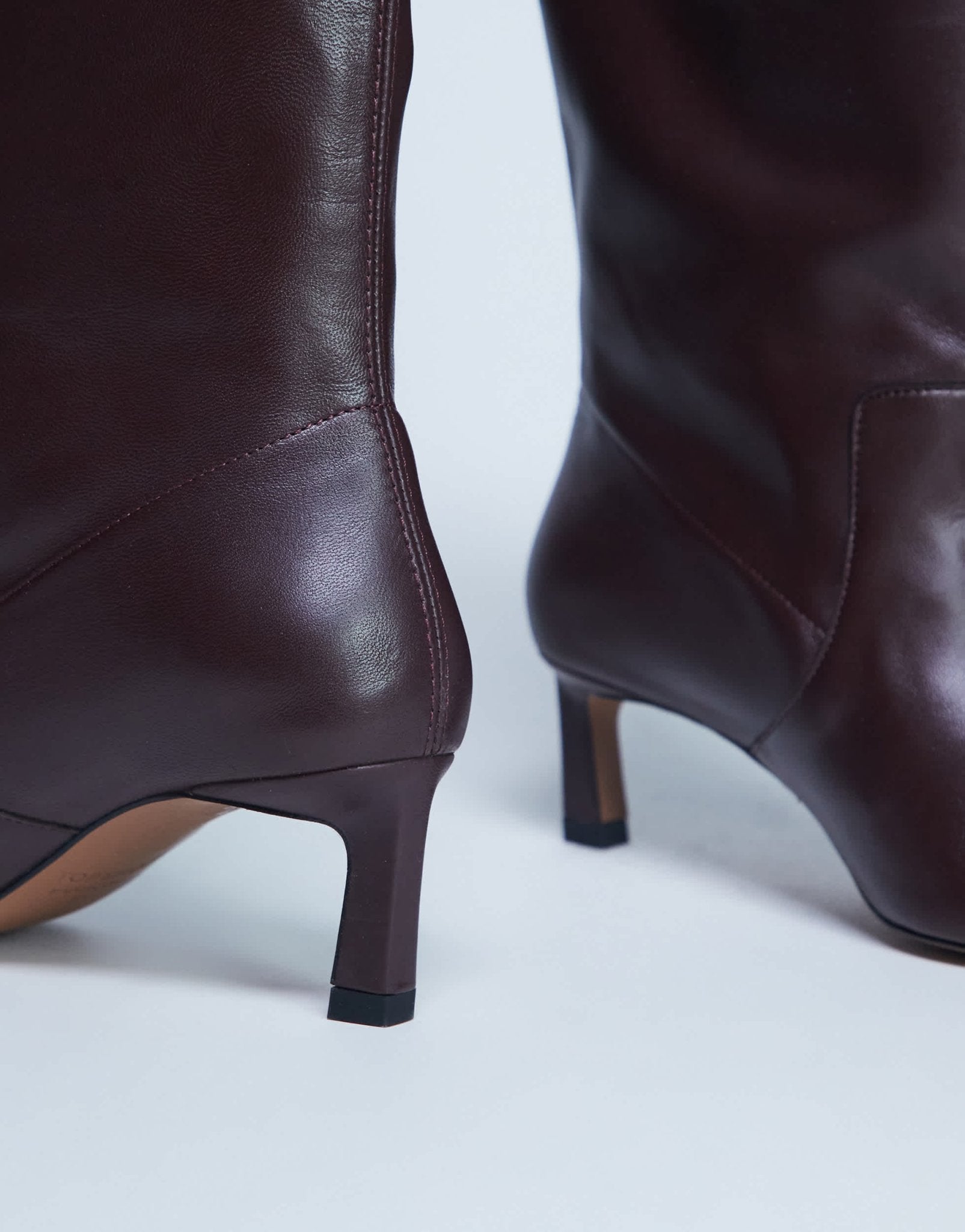 Topshop Tiggy premium real leather calf heeled boot in burgundy - ASOS Sample Sale EU Store