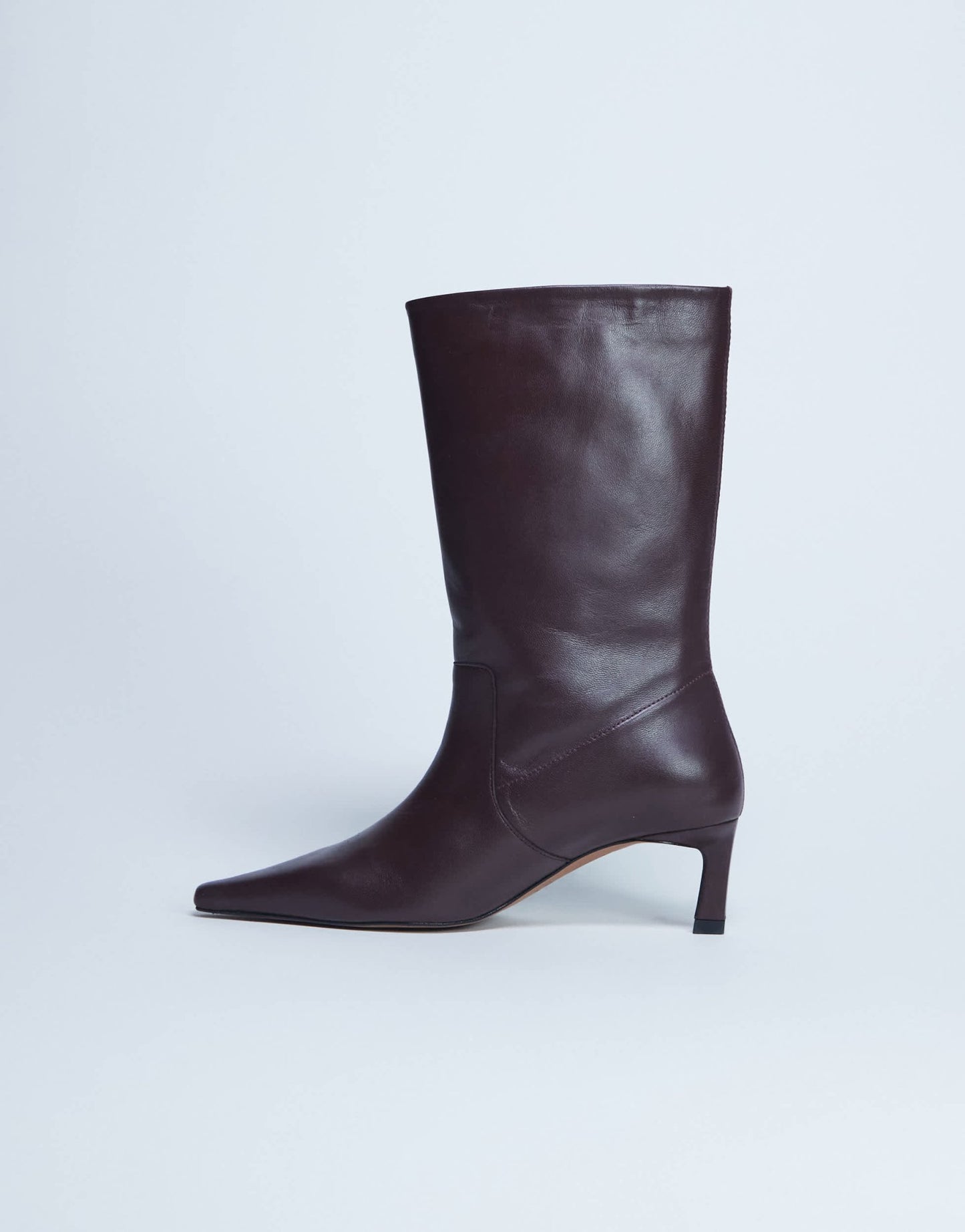 Topshop Tiggy premium real leather calf heeled boot in burgundy - ASOS Sample Sale EU Store