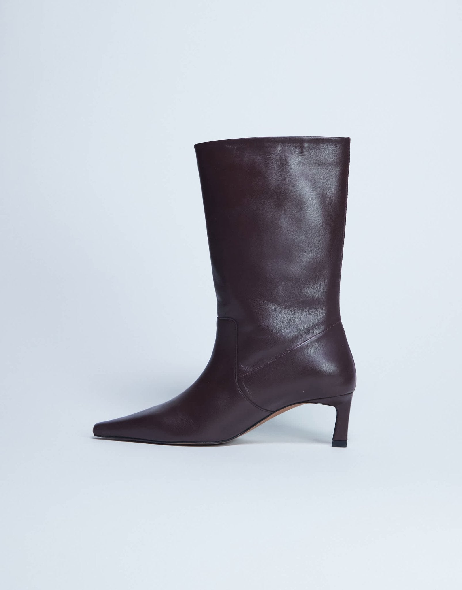 Topshop Tiggy premium real leather calf heeled boot in burgundy - ASOS Sample Sale EU Store