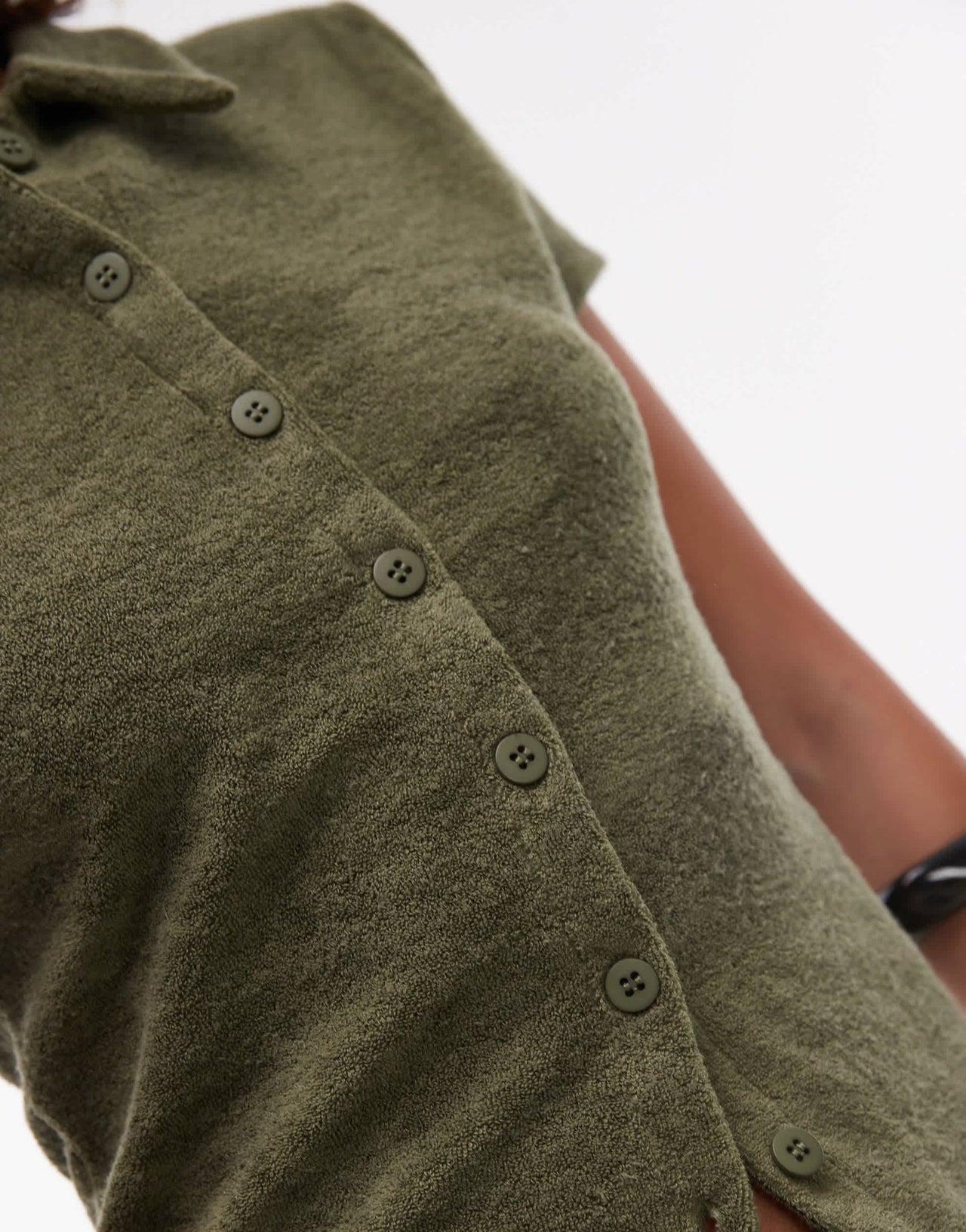 Topshop towelling button through shirt in khaki - ASOS Sample Sale EU Store