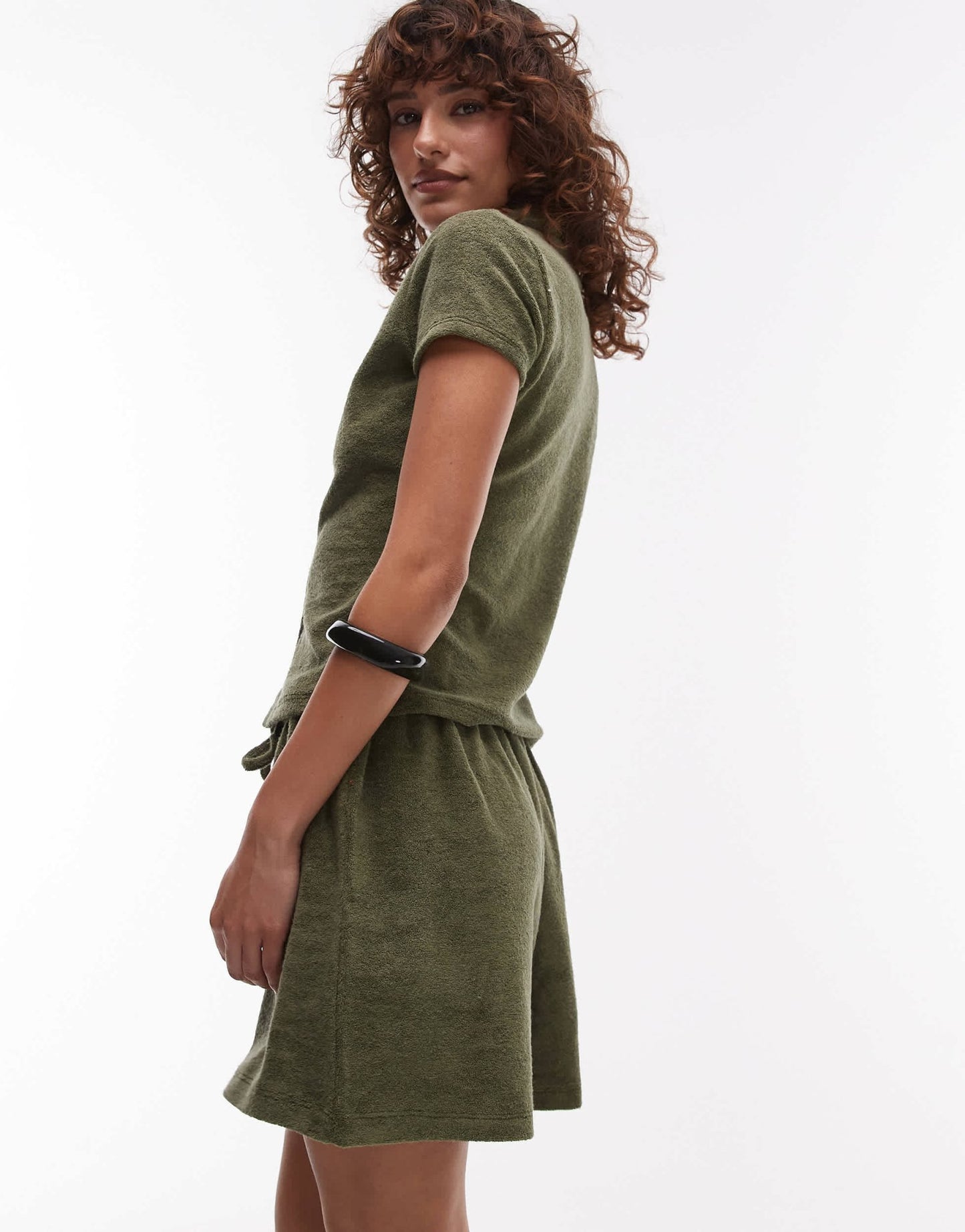 Topshop towelling button through shirt in khaki - ASOS Sample Sale EU Store