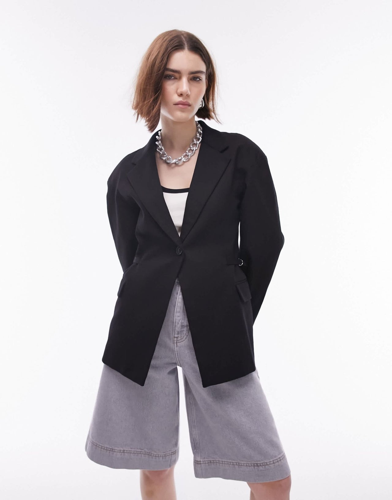 Topshop twill buckle side blazer in black - ASOS Sample Sale EU Store
