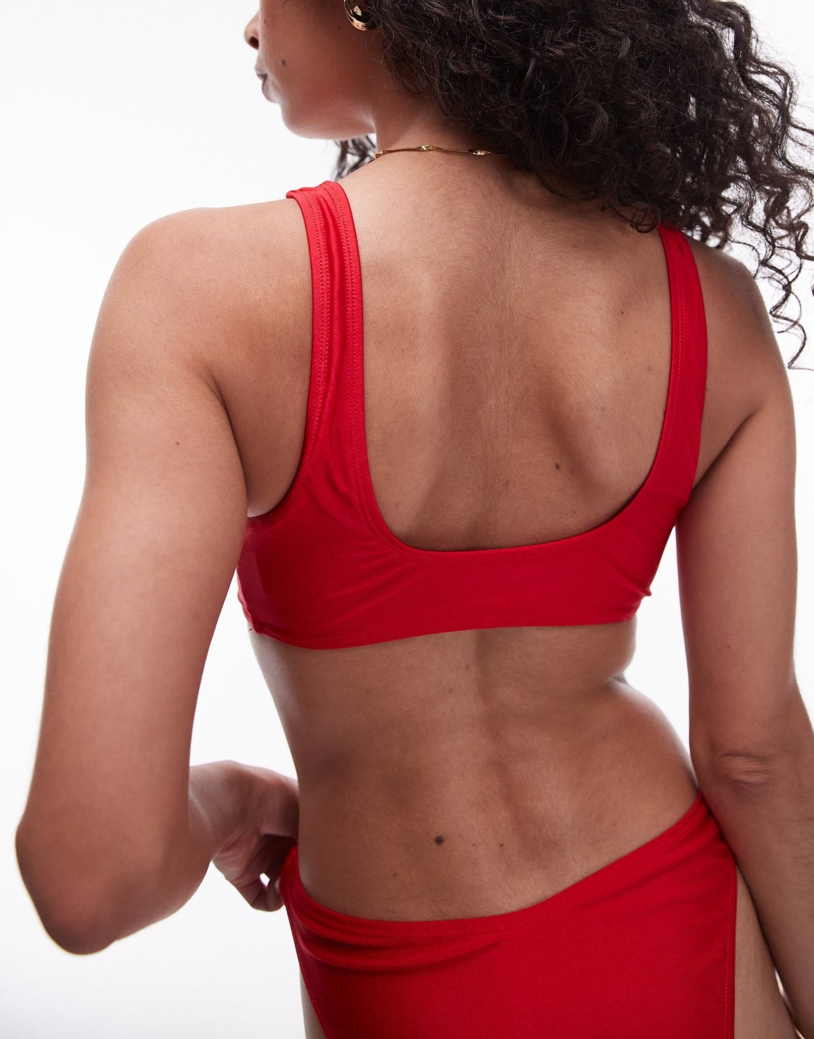 Topshop twist front bikini top in red shimmer - ASOS Sample Sale EU Store
