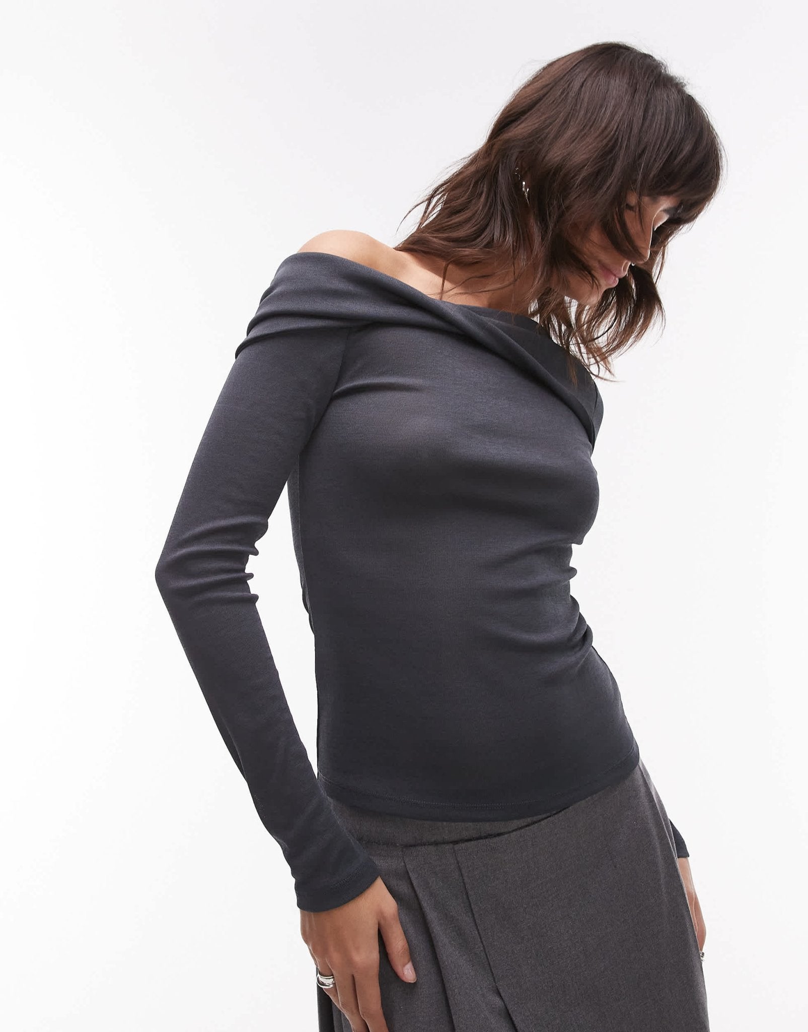 Topshop twist off shoulder top in grey - ASOS Sample Sale EU Store