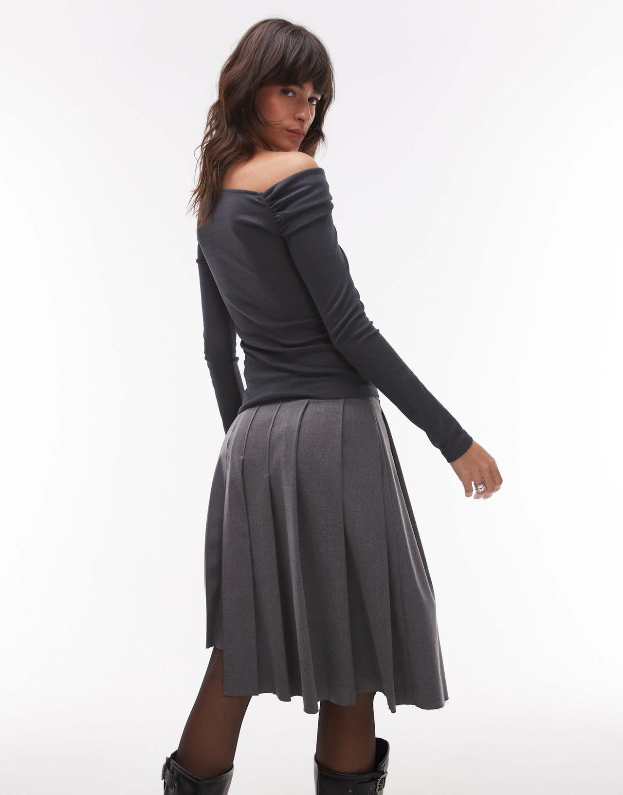 Topshop twist off shoulder top in grey - ASOS Sample Sale EU Store