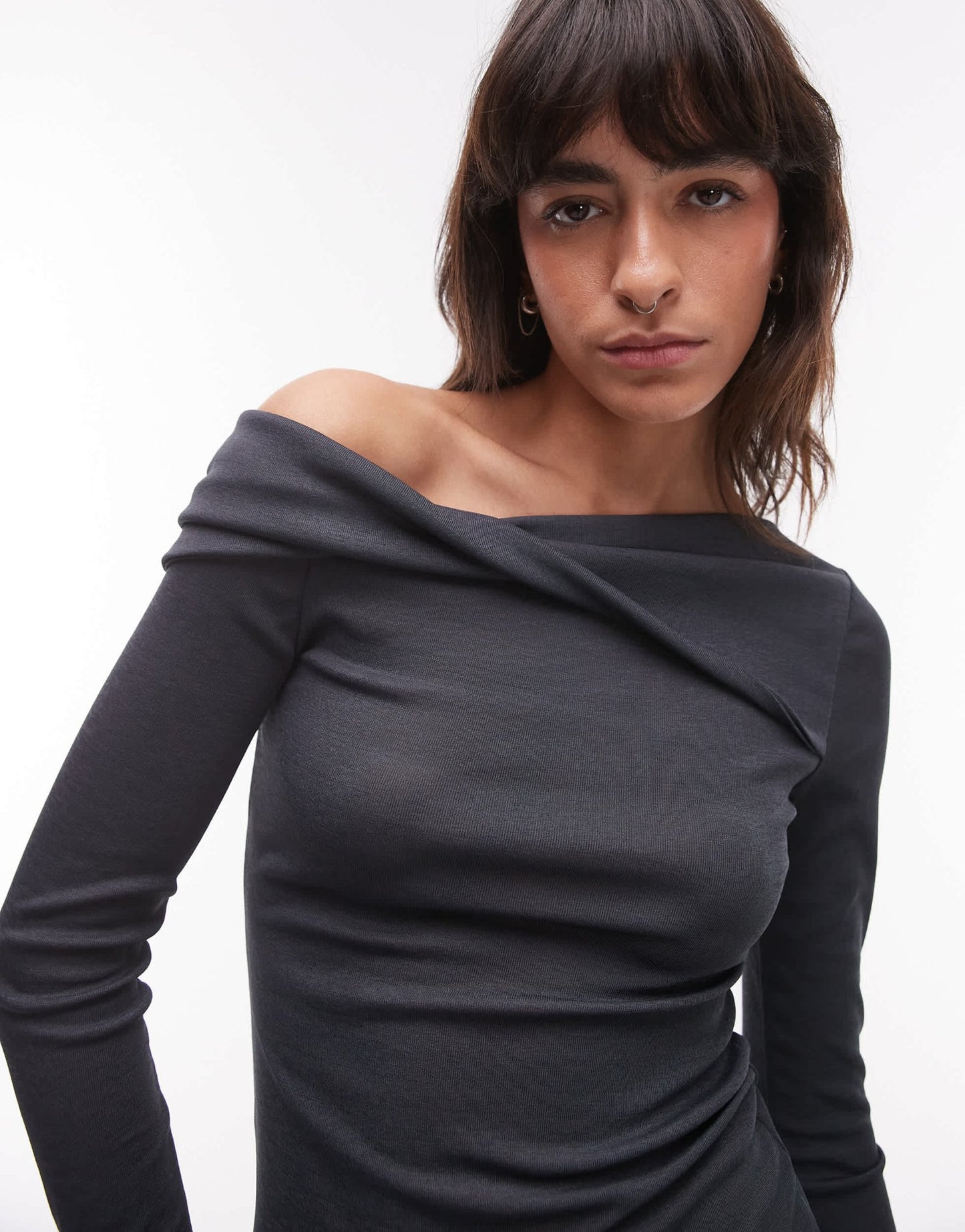 Topshop twist off shoulder top in grey - ASOS Sample Sale EU Store