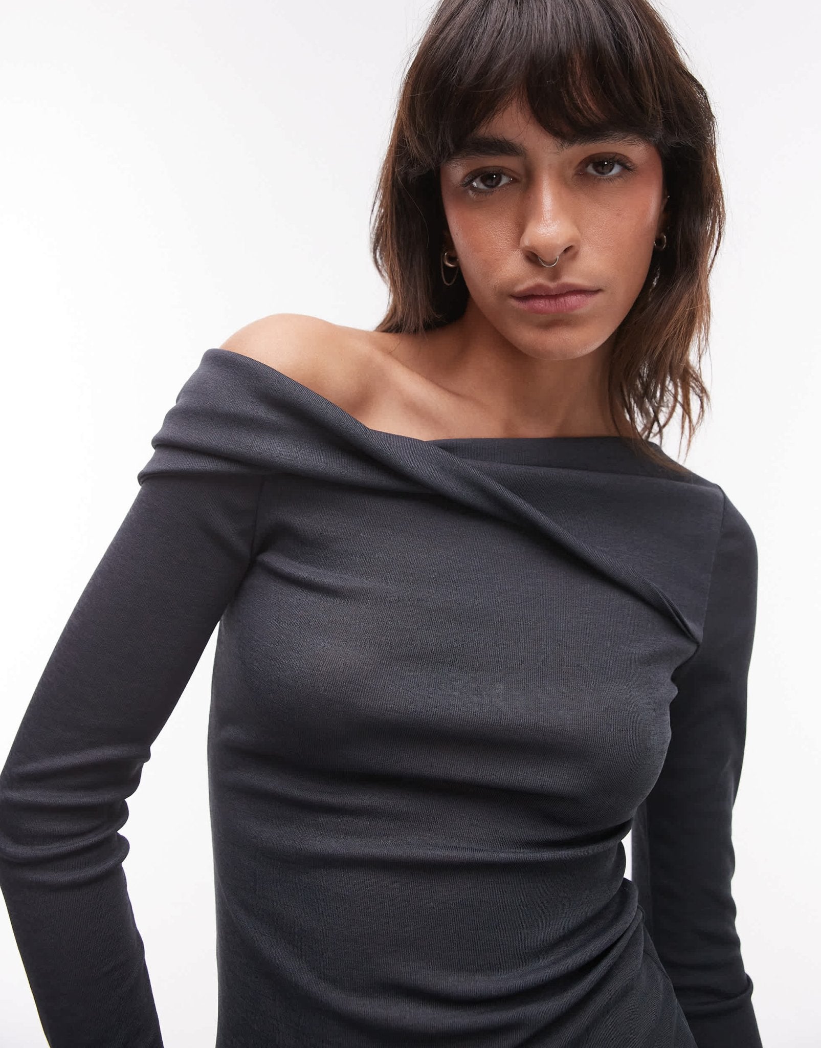 Topshop twist off shoulder top in grey - ASOS Sample Sale EU Store