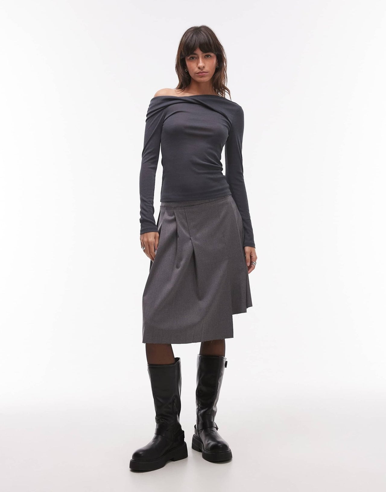 Topshop twist off shoulder top in grey - ASOS Sample Sale EU Store