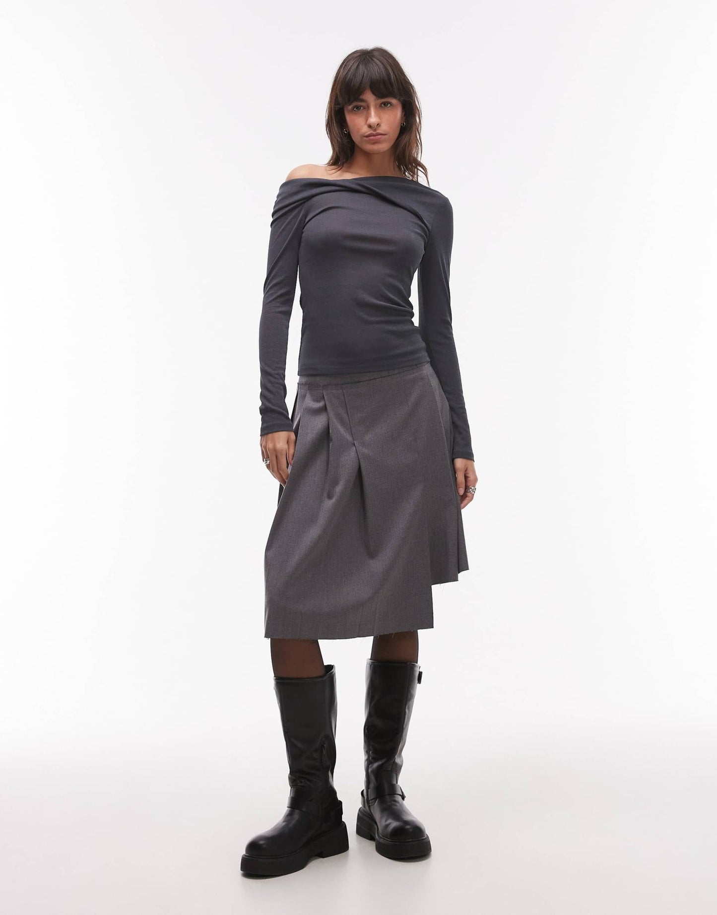Topshop twist off shoulder top in grey - ASOS Sample Sale EU Store