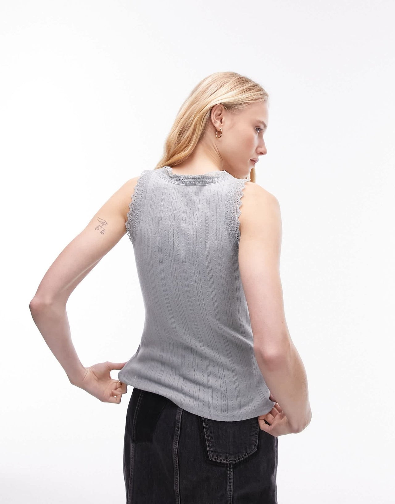 Topshop v neck lace pointelle cami in grey - ASOS Sample Sale EU Store