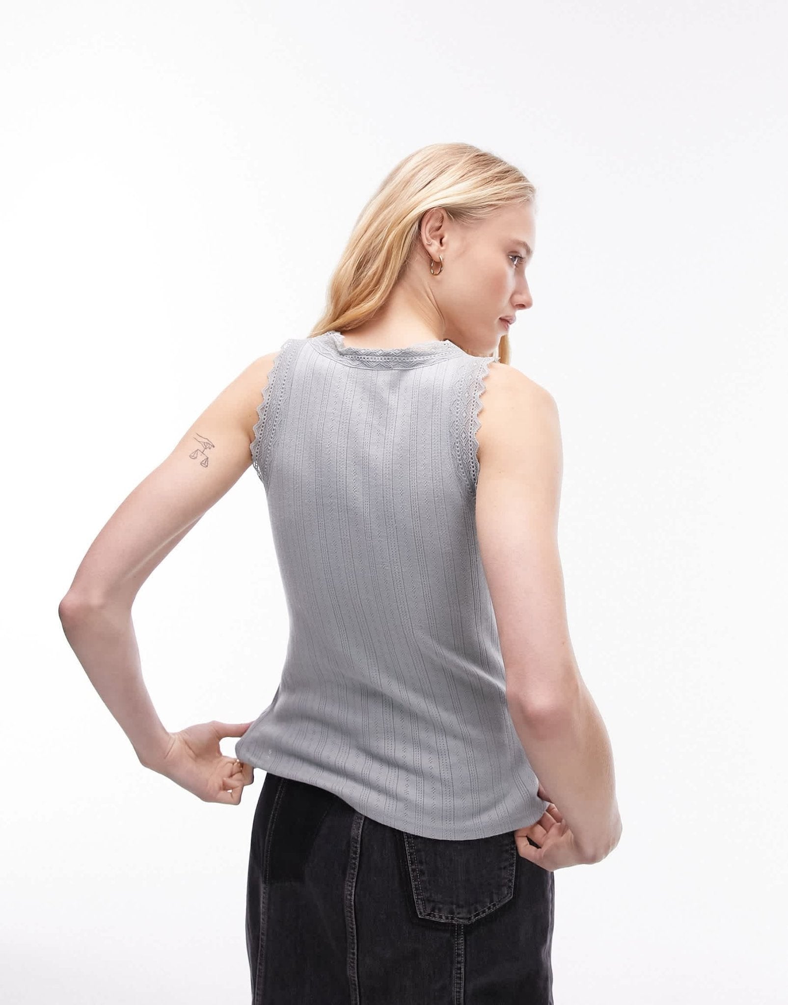 Topshop v neck lace pointelle cami in grey - ASOS Sample Sale EU Store