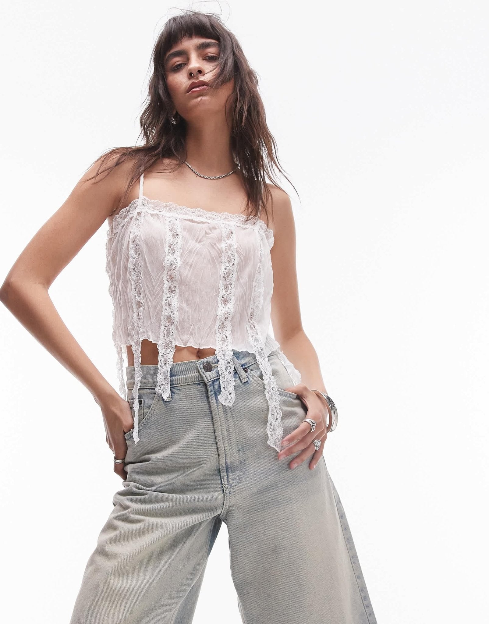 Topshop vintage lace tassel cami in white - ASOS Sample Sale EU Store