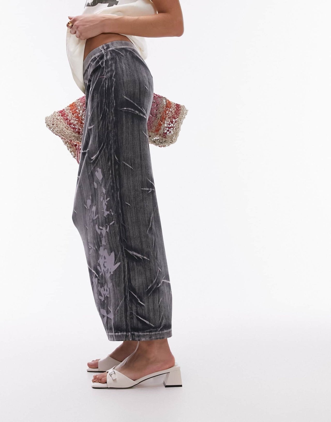 Topshop washed rib floral shadow print midi skirt in grey - ASOS Sample Sale EU Store
