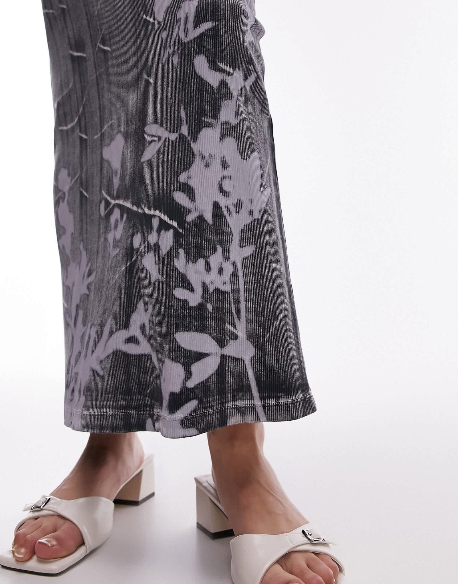 Topshop washed rib floral shadow print midi skirt in grey - ASOS Sample Sale EU Store