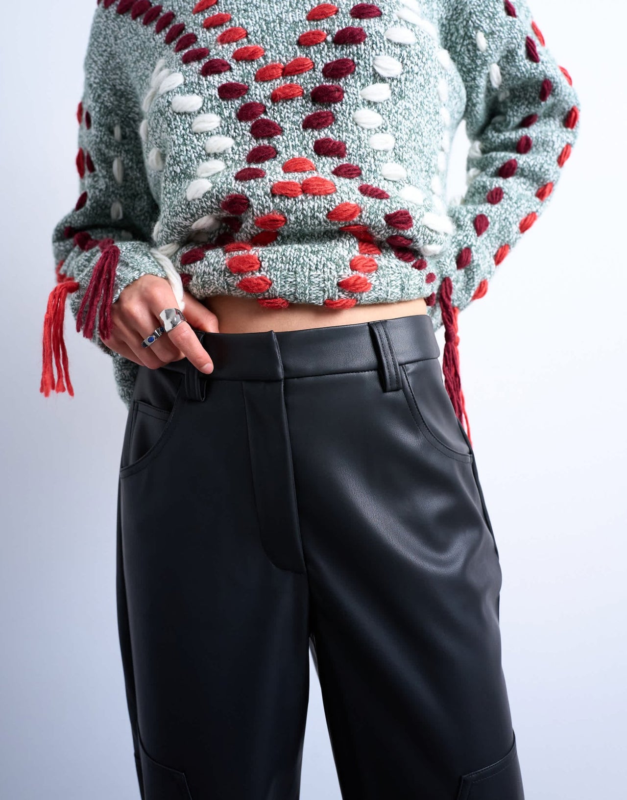 Topshop western patch detailed faux leather trouser in black - ASOS Sample Sale EU Store