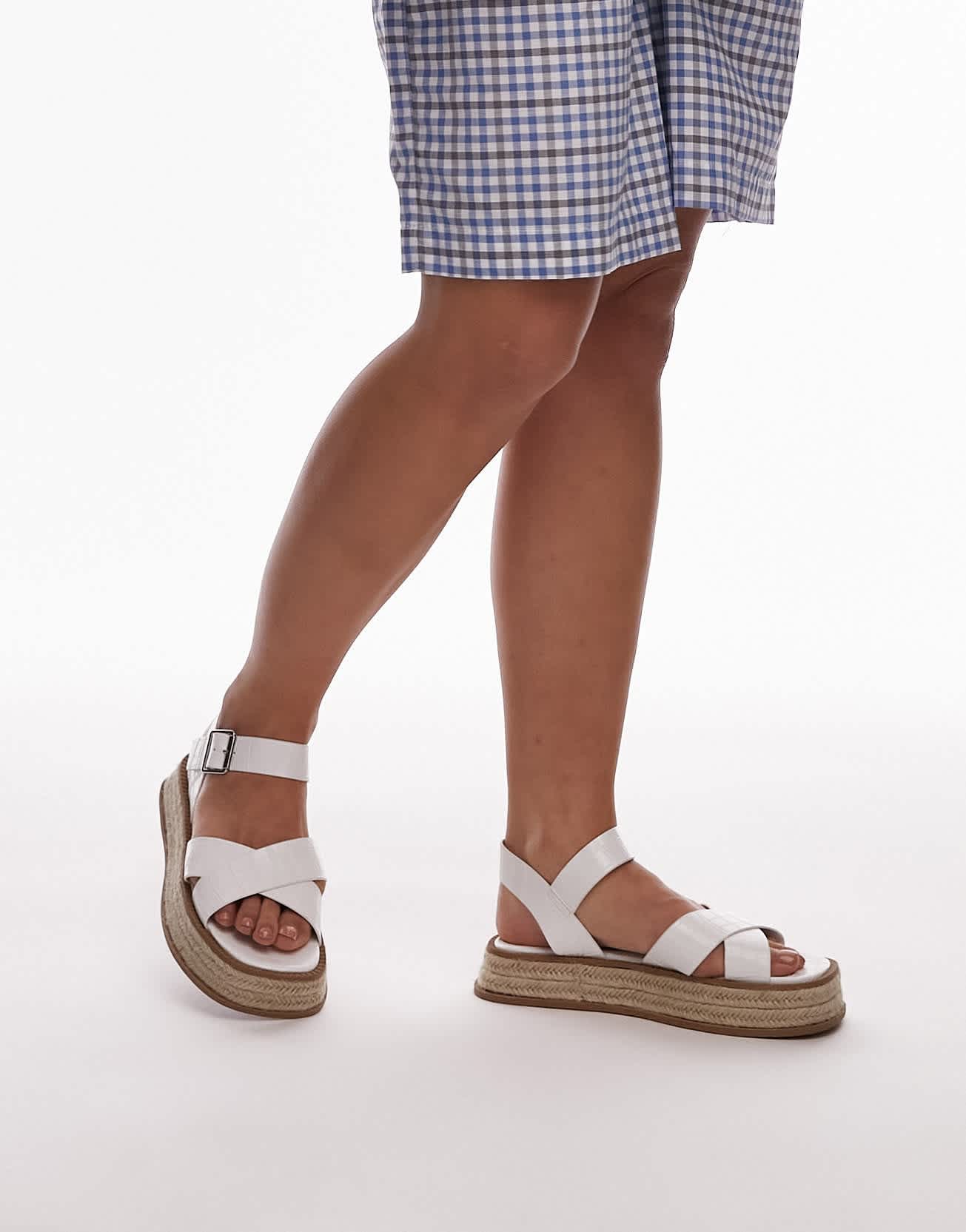 Topshop Wide Fit Jenna espadrille flat sandal in white croc - ASOS Sample Sale EU Store