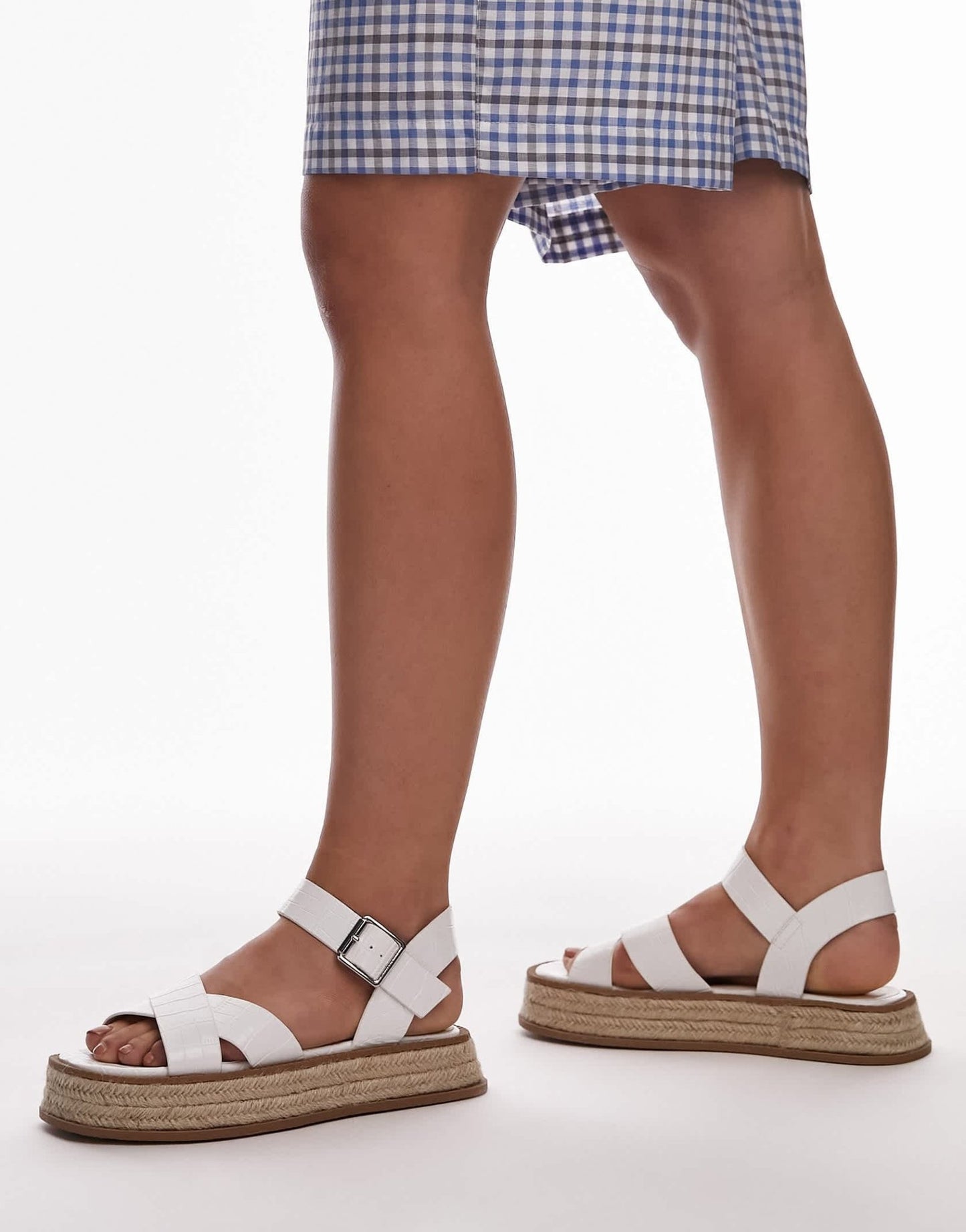 Topshop Wide Fit Jenna espadrille flat sandal in white croc - ASOS Sample Sale EU Store