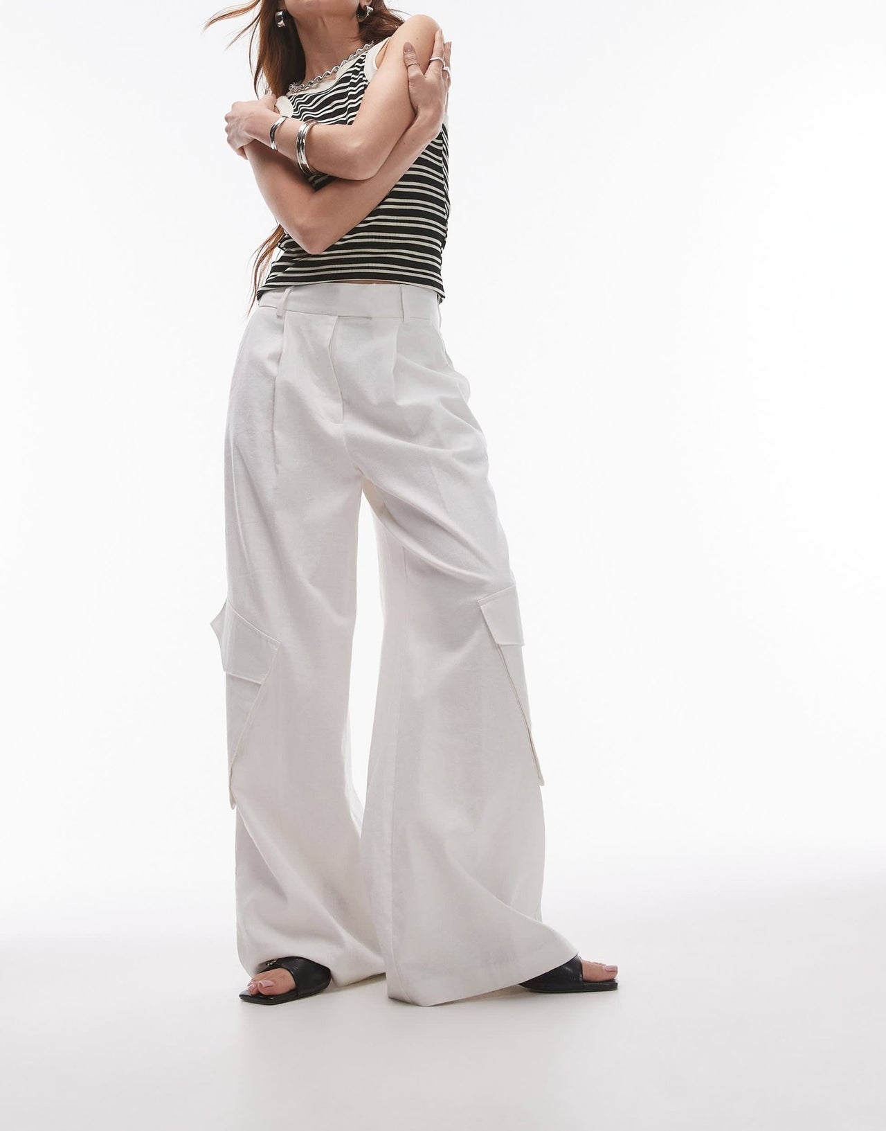 Topshop wide leg linen trouser with pockets in white - ASOS Sample Sale EU Store