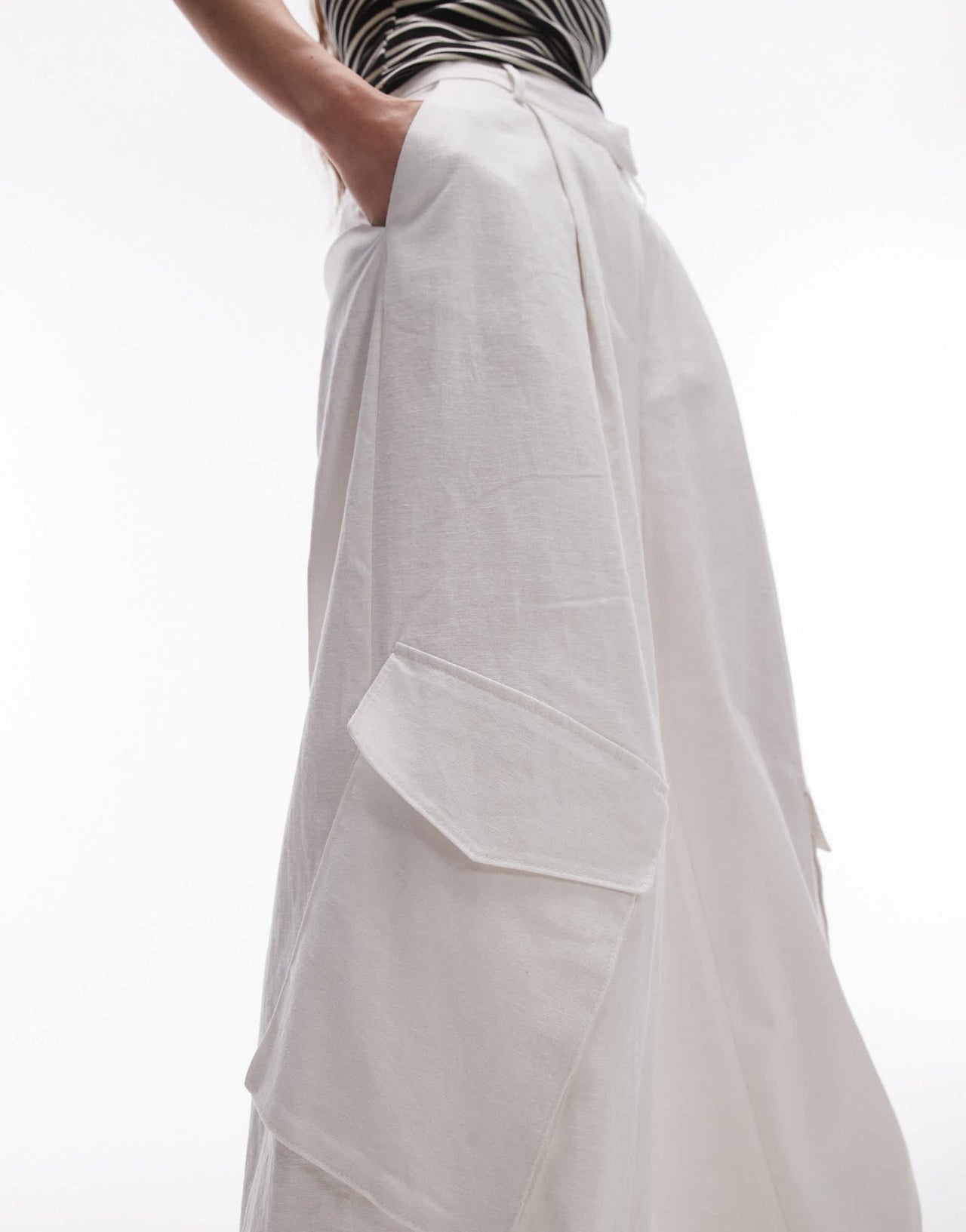 Topshop wide leg linen trouser with pockets in white - ASOS Sample Sale EU Store