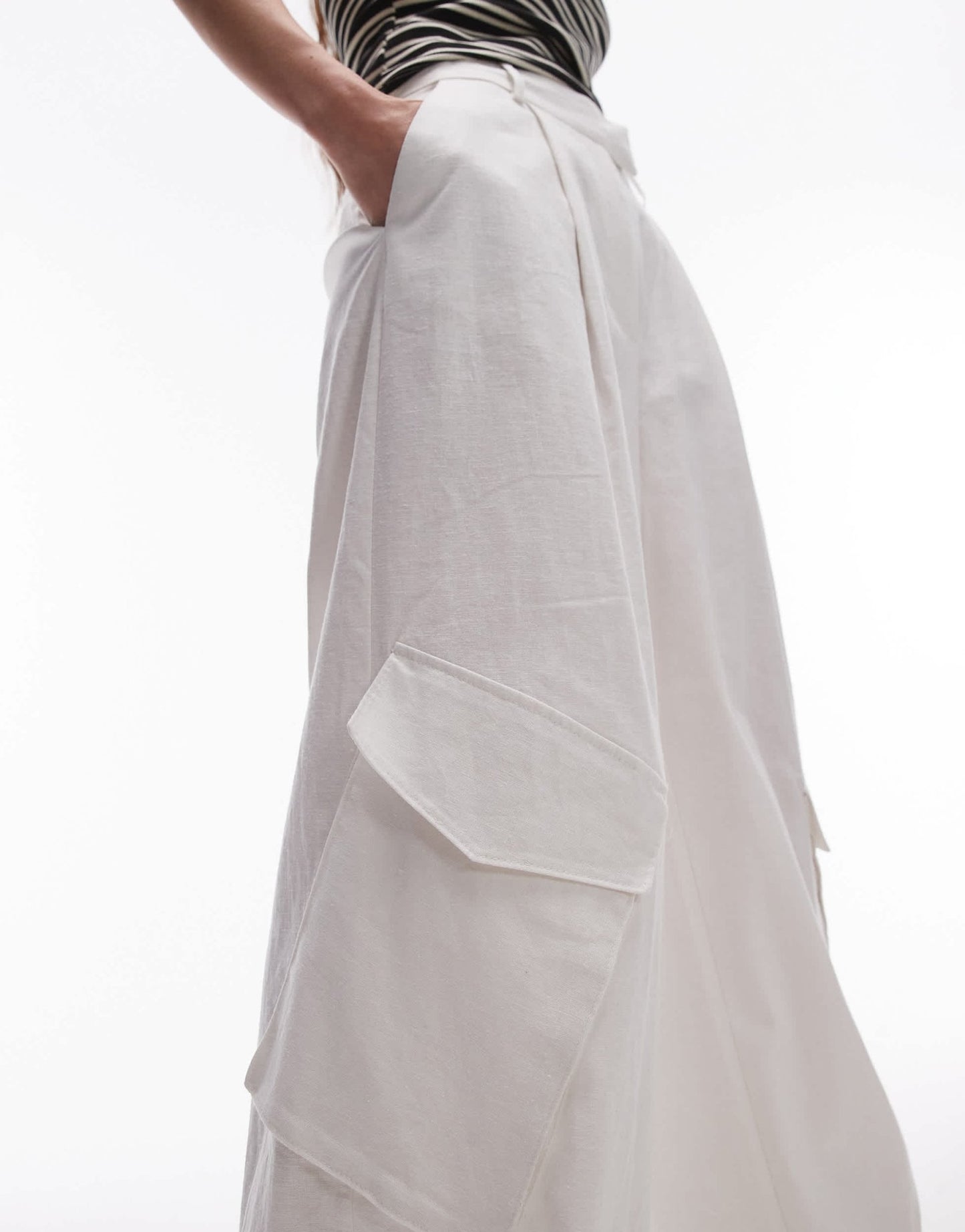 Topshop wide leg linen trouser with pockets in white - ASOS Sample Sale EU Store
