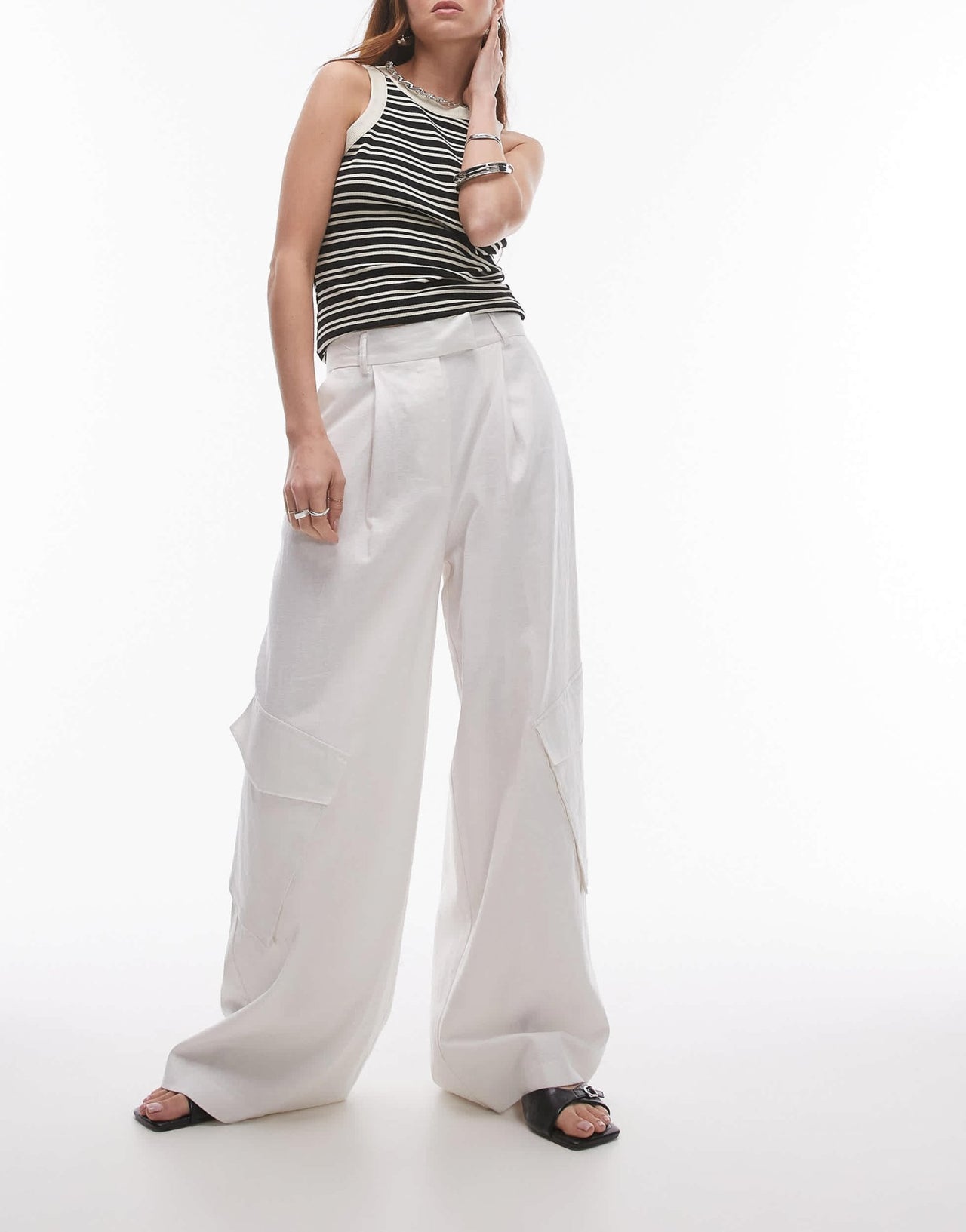 Topshop wide leg linen trouser with pockets in white - ASOS Sample Sale EU Store