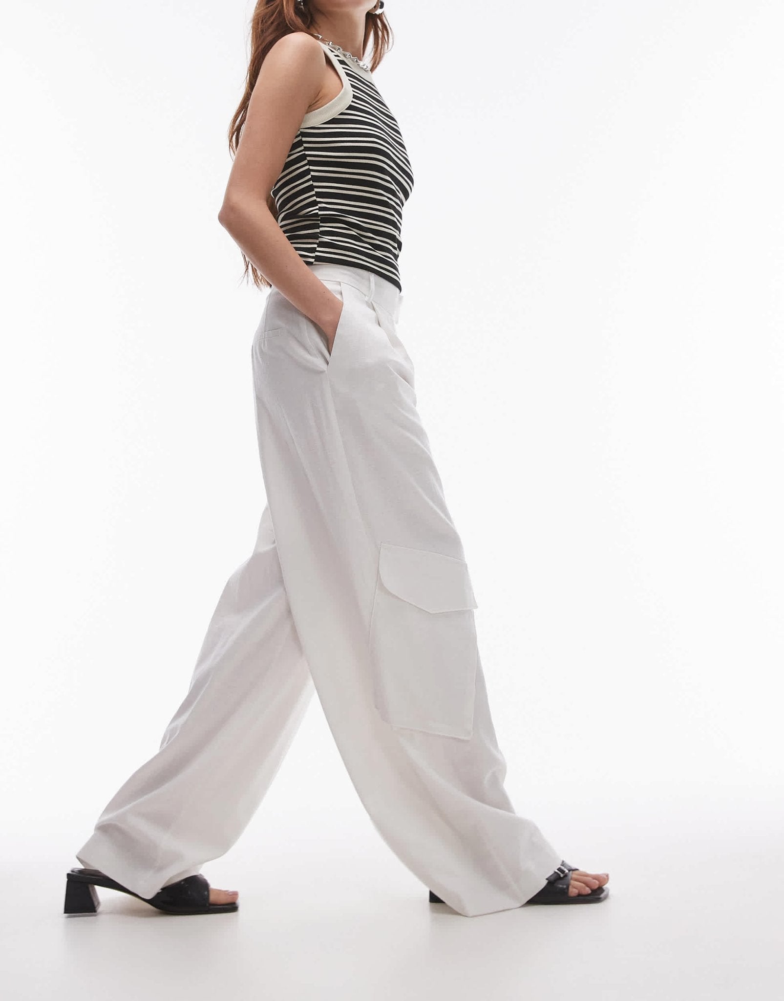 Topshop wide leg linen trouser with pockets in white - ASOS Sample Sale EU Store