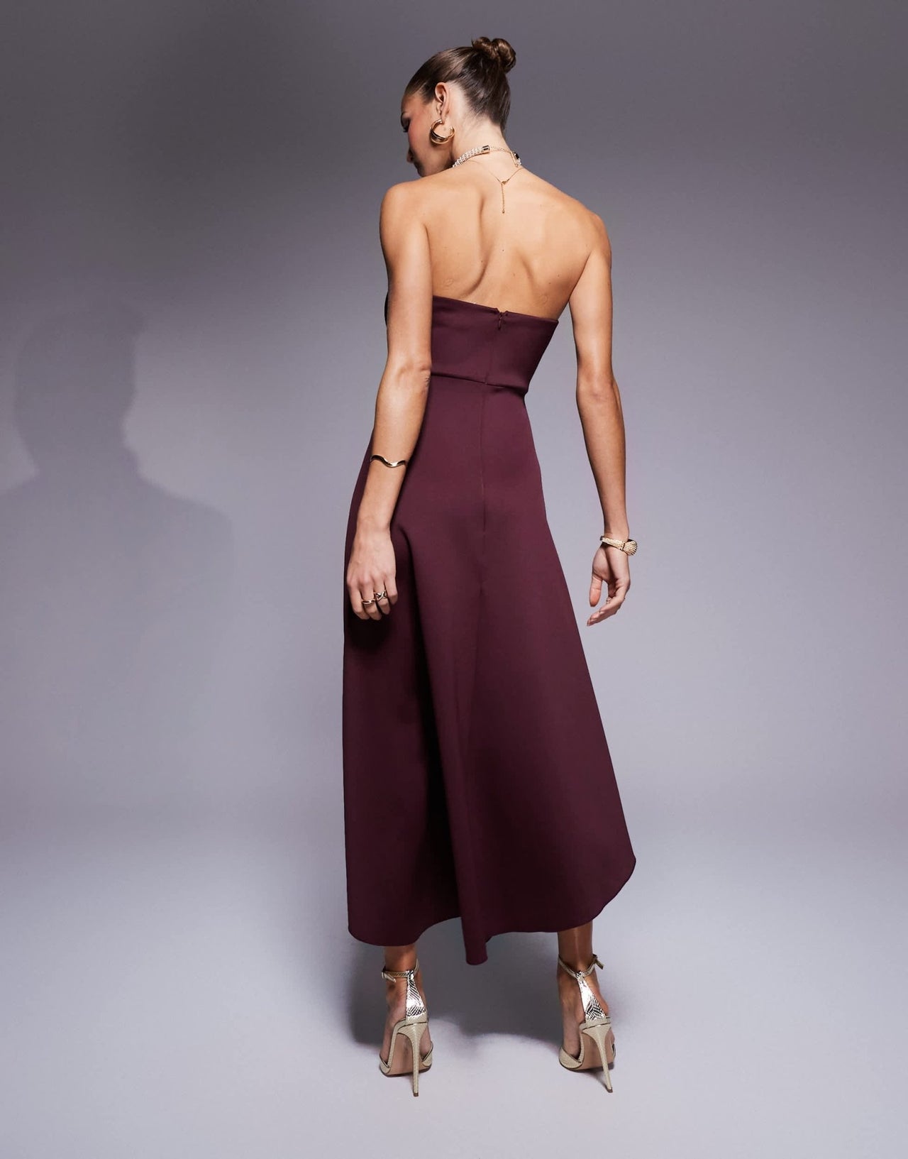 True Violet bandeau asymmetric midaxi dress in burgundy - ASOS Sample Sale EU Store