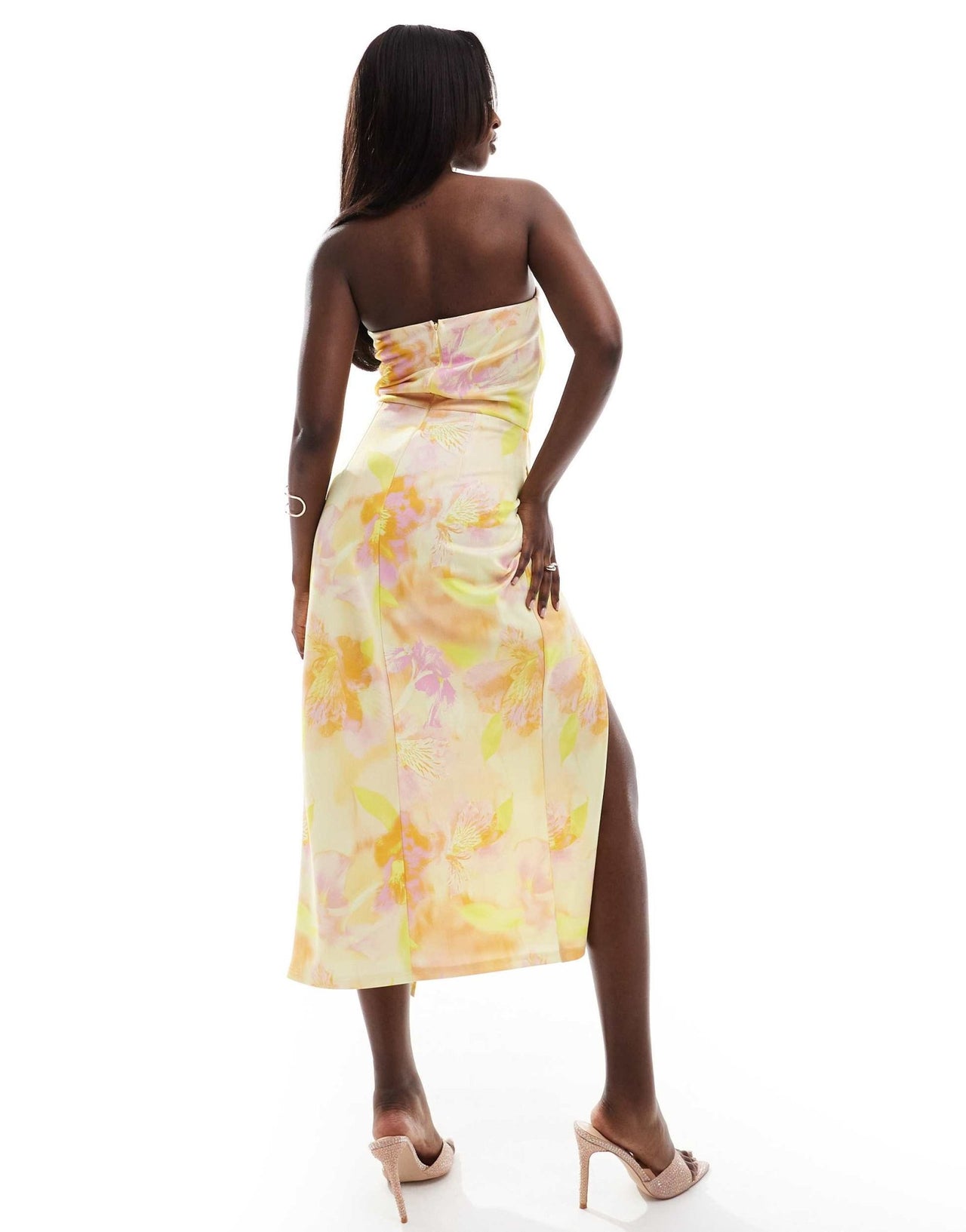 True Violet bow front bandeau midi dress in floral print - ASOS Sample Sale EU Store