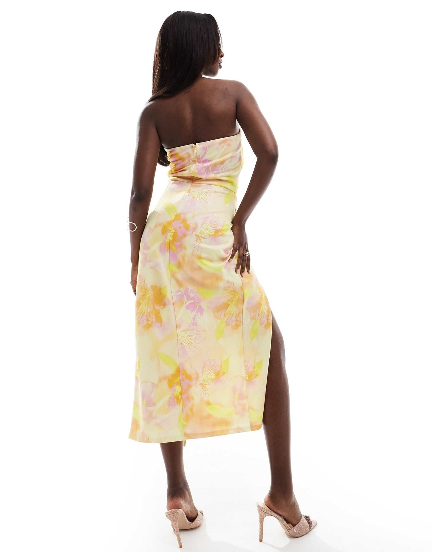 True Violet bow front bandeau midi dress in floral print - ASOS Sample Sale EU Store