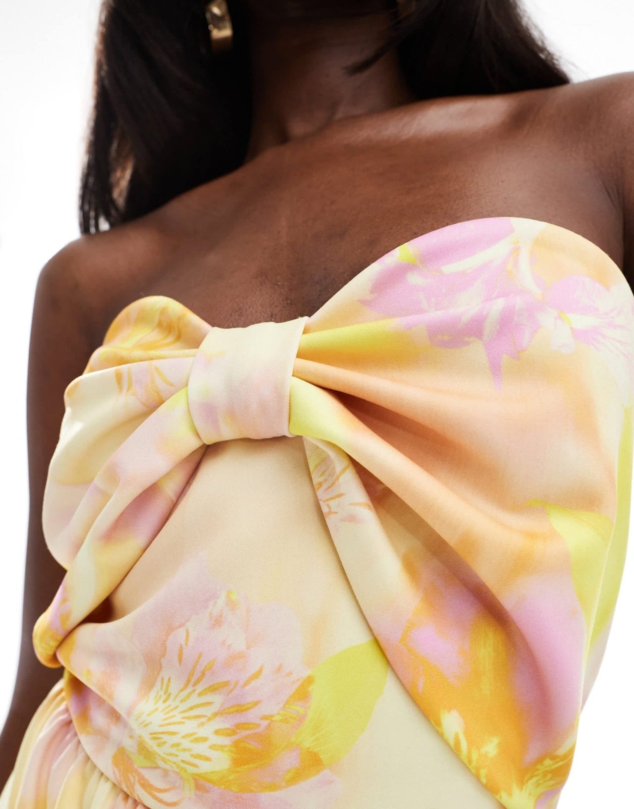 True Violet bow front bandeau midi dress in floral print - ASOS Sample Sale EU Store