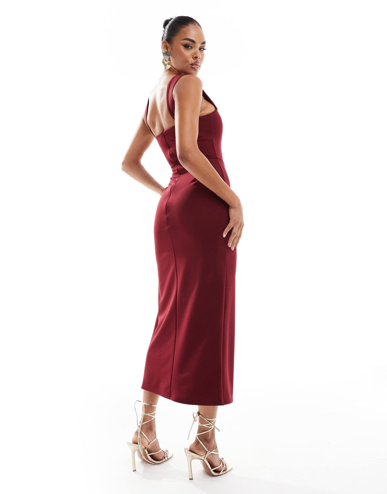 True Violet corset midi dress with thigh split in burgundy - ASOS Sample Sale EU Store