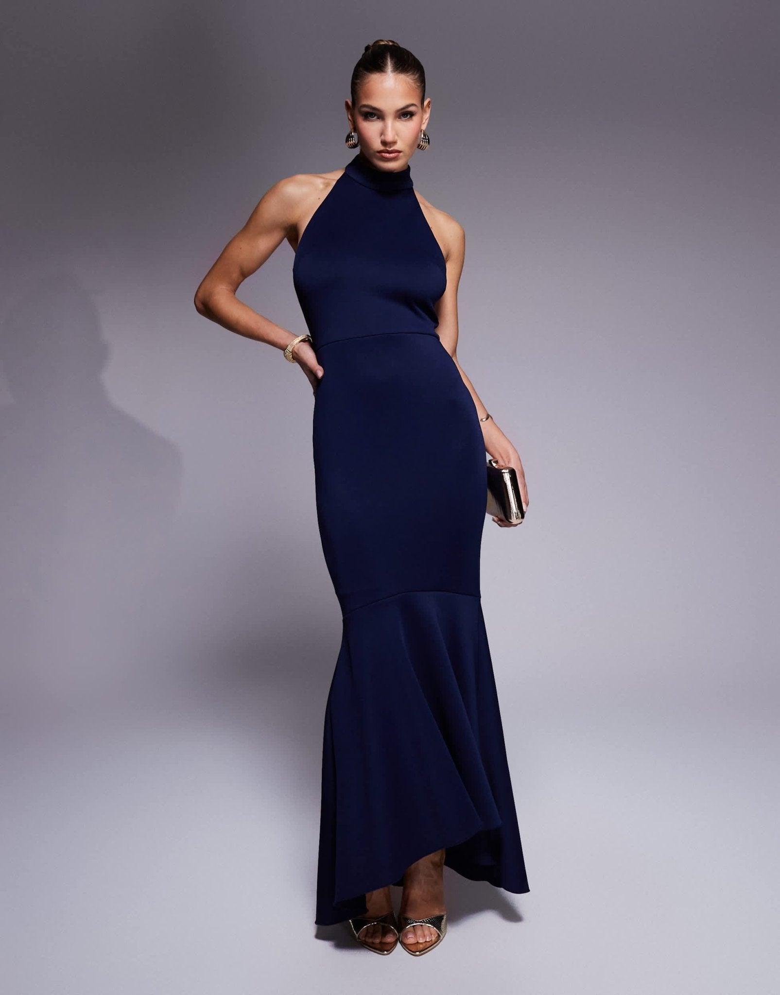 True Violet halter neck fishtail maxi gown in navy - NAVY - ASOS Sample Sale EU Store