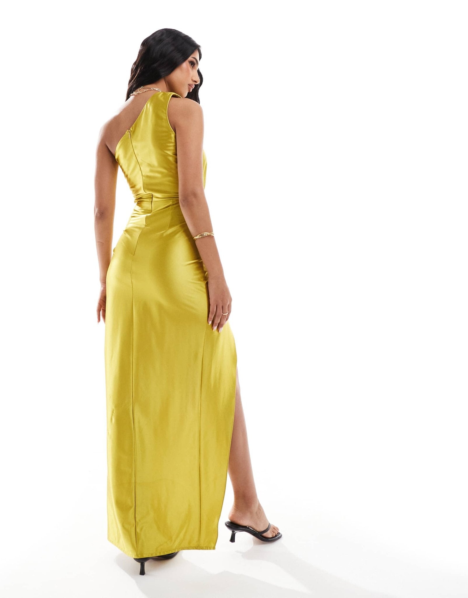 True Violet one shoulder jersey satin cut out maxi dress in chartreuse - ASOS Sample Sale EU Store