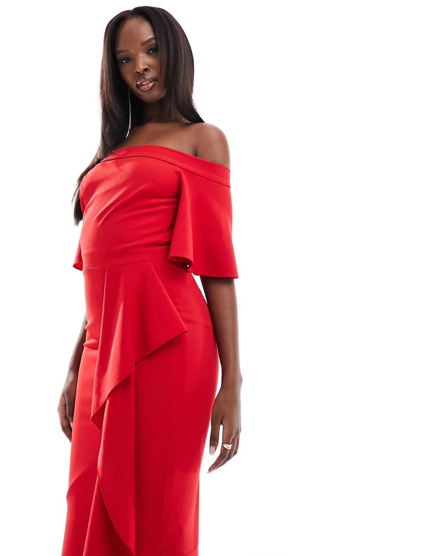 True Violet ruffle bardot maxi dress in red - ASOS Sample Sale EU Store