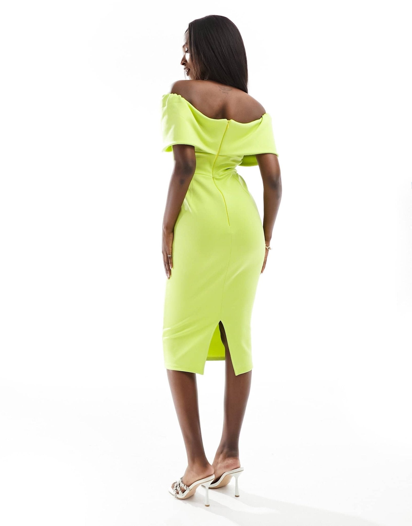 True Violet ruffle shoulder midi dress in lime - ASOS Sample Sale EU Store