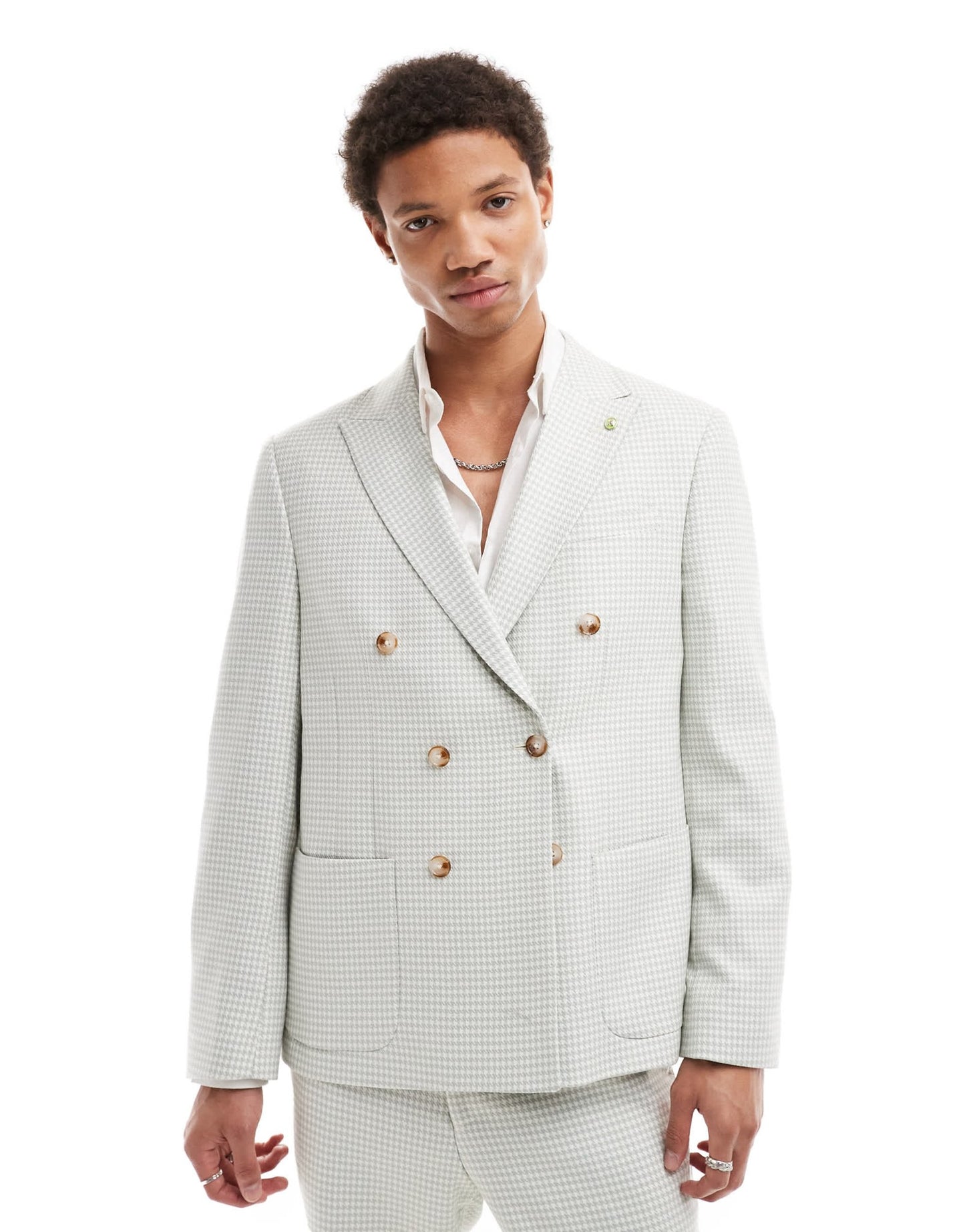 Twisted Tailor dogstooth double breasted slim suit jacket in sage green - ASOS Sample Sale EU Store