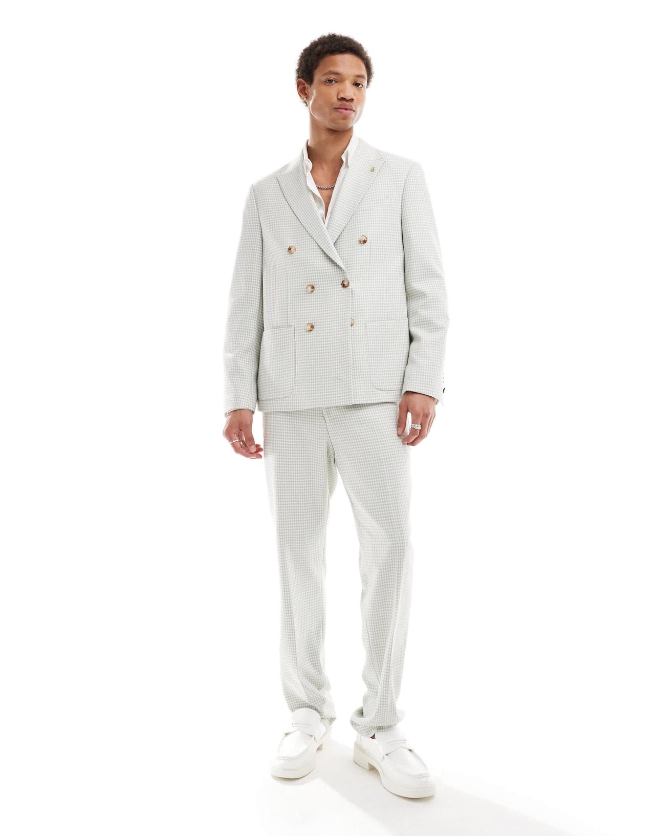 Twisted Tailor dogstooth double breasted slim suit jacket in sage green - ASOS Sample Sale EU Store