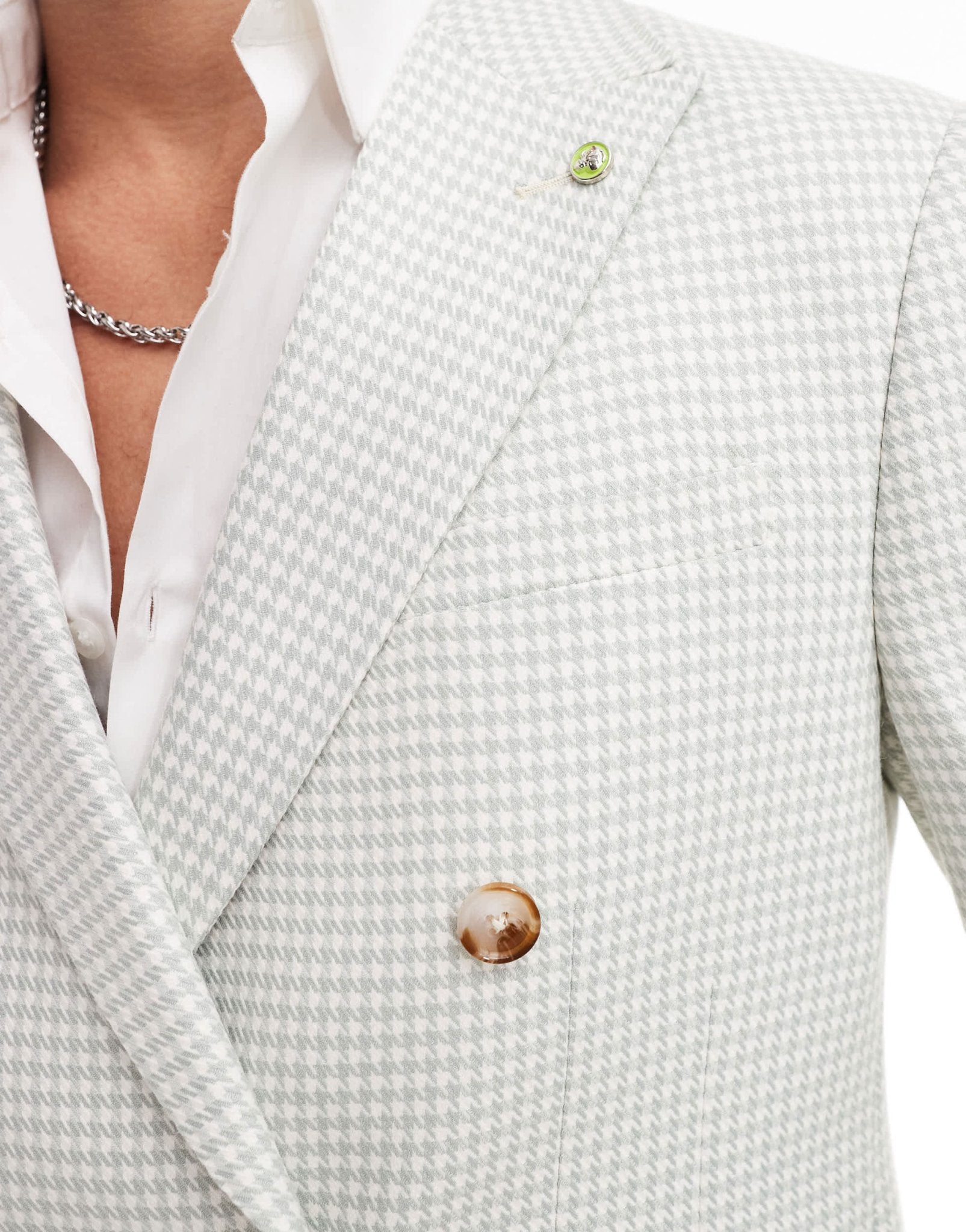 Twisted Tailor dogstooth double breasted slim suit jacket in sage green - ASOS Sample Sale EU Store