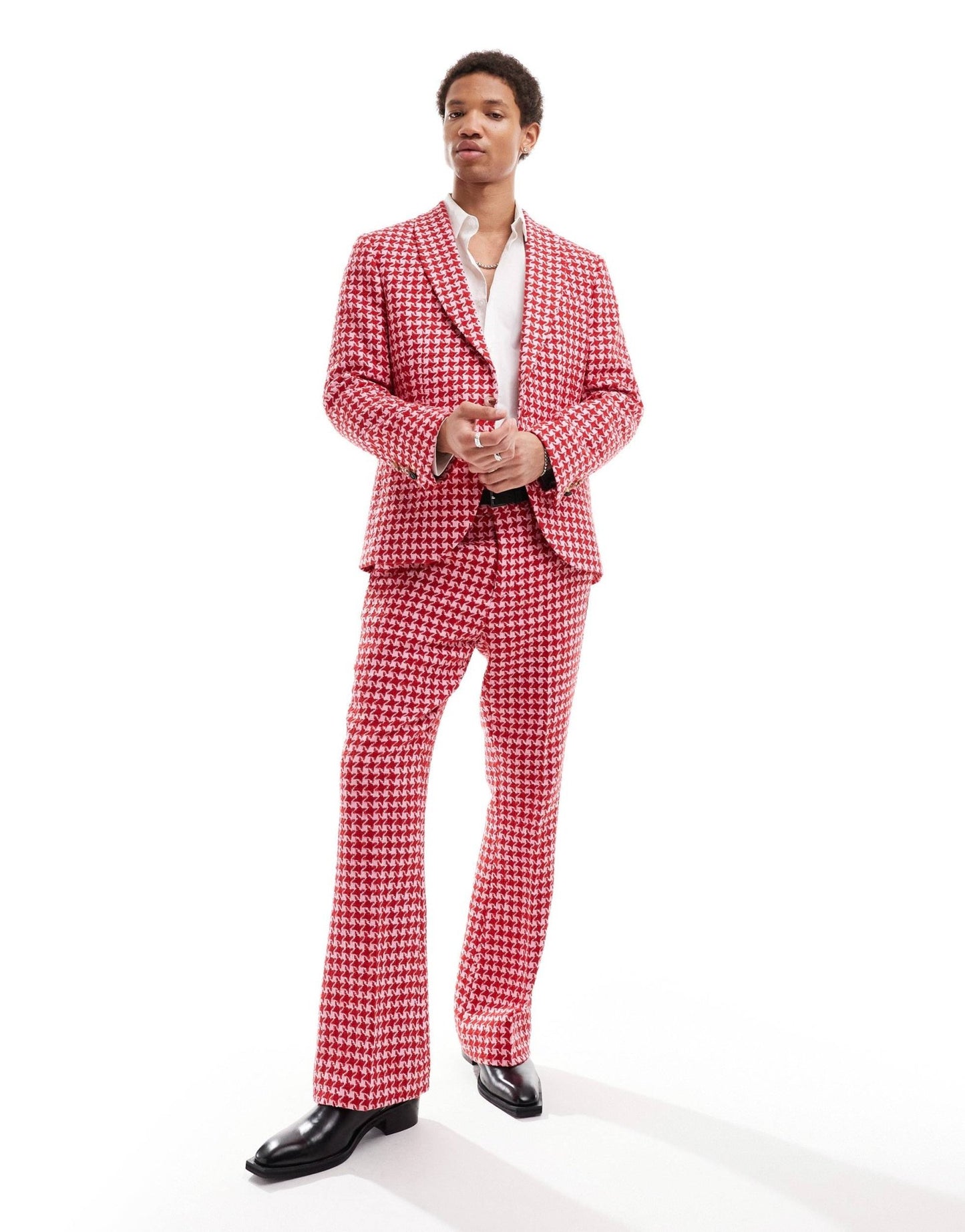 Twisted Tailor houndstooth slim suit jacket in red and pink - ASOS Sample Sale EU Store